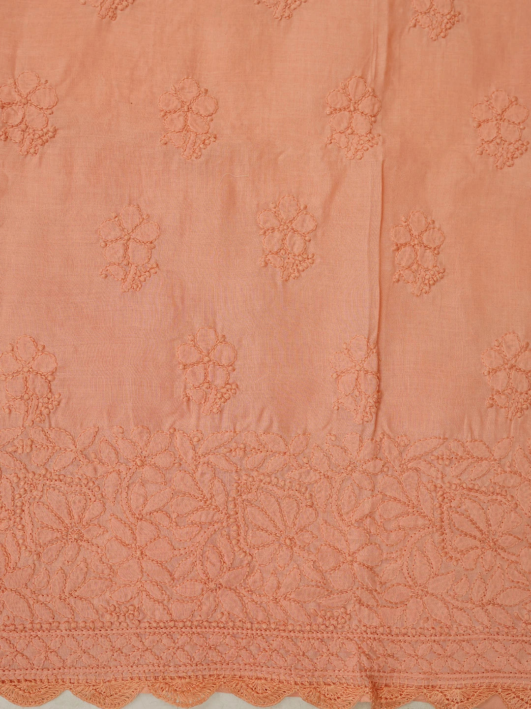 Ada Hand Embroidered Peach Orange Cotton Lucknowi Chikankari Unstitched Suit Piece With Mukaish Work 01A839582