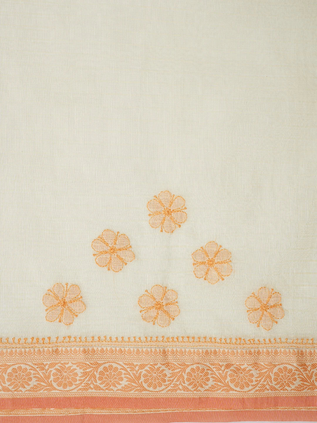 Ada Hand Embroidered Cream Chanderi Lucknowi Chikankari Saree and Blouse 01A837950