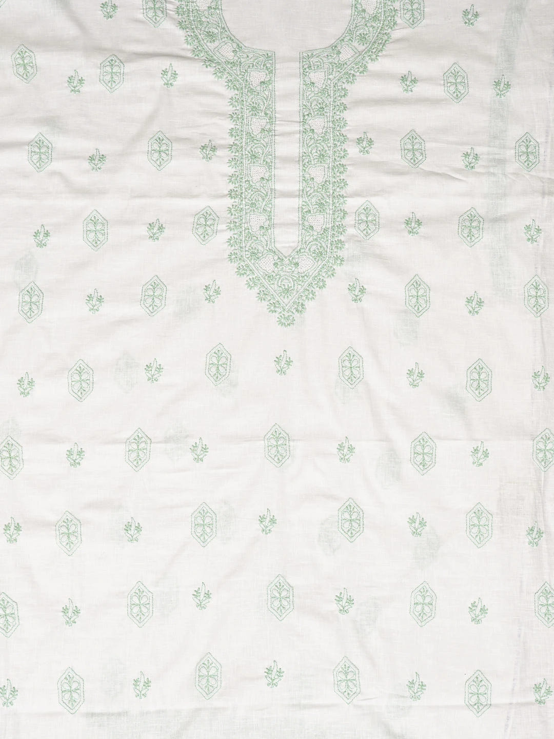 Ada Hand Embroidered White Cotton Lucknowi Chikankari Unstitched Men's Kurta Piece 01A832322