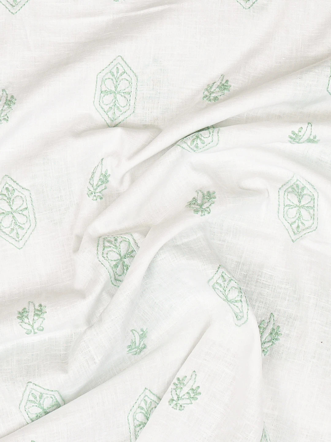 Ada Hand Embroidered White Cotton Lucknowi Chikankari Unstitched Men's Kurta Piece 01A832322
