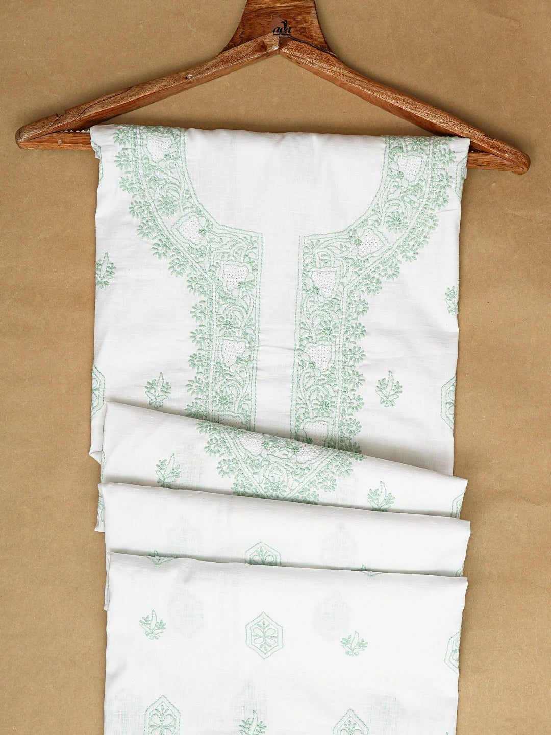 Ada Hand Embroidered White Cotton Lucknowi Chikankari Unstitched Men's Kurta Piece 01A832322