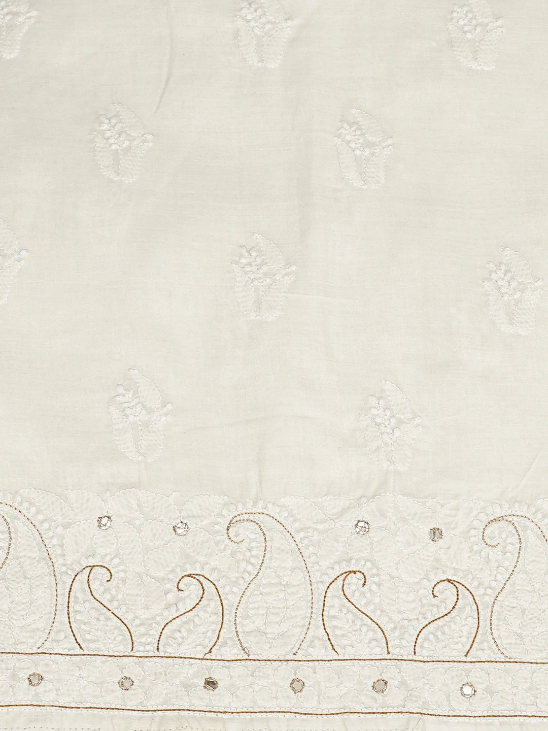 Ada Hand Embroidered White Cotton Lucknowi Chikankari Unstitched Kurta Piece With Mirror Work 01A211506