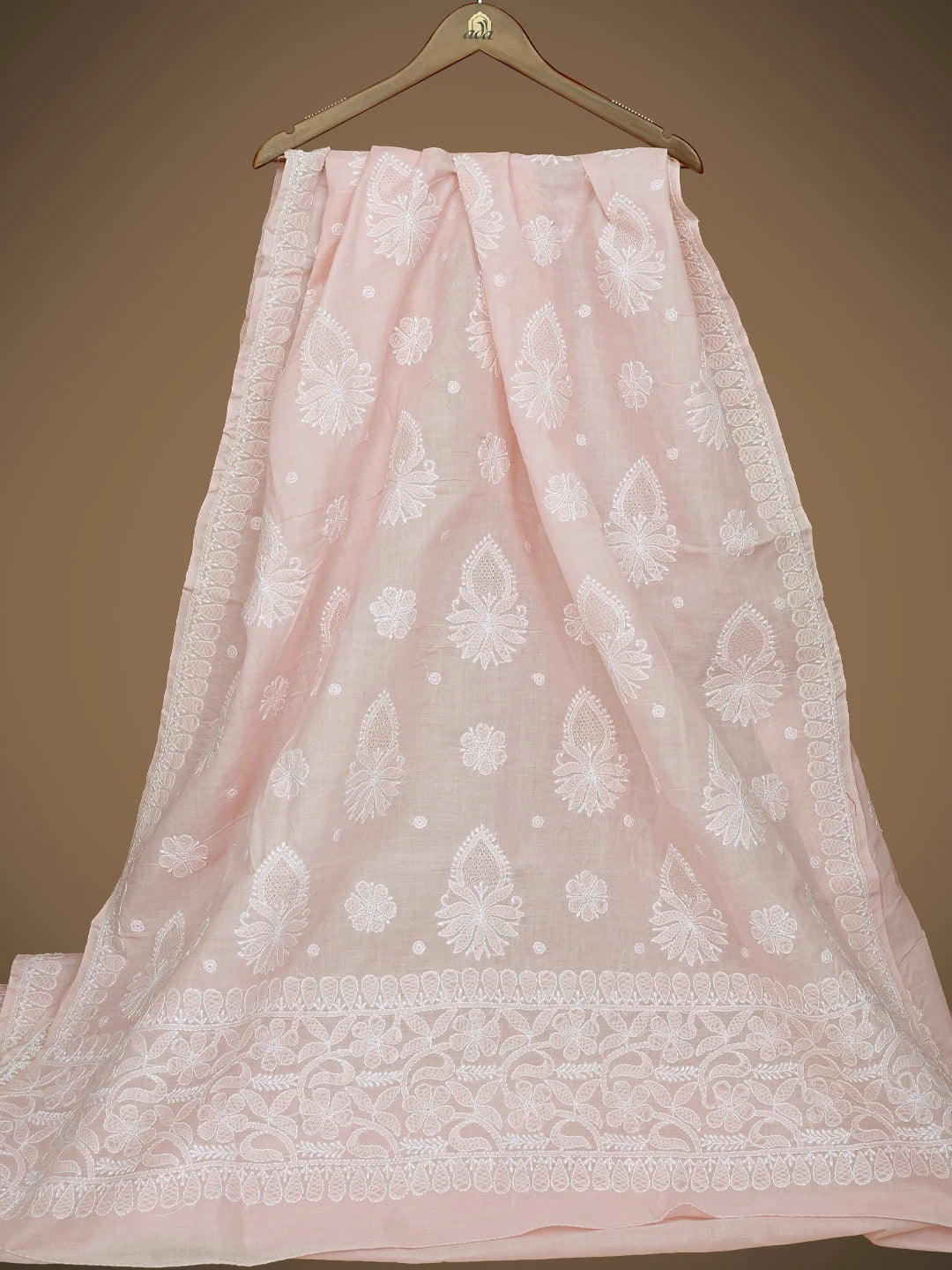 Ada Hand Embroidered Peach Cotton Lucknowi Chikankari Saree and Blouse 01A838184
