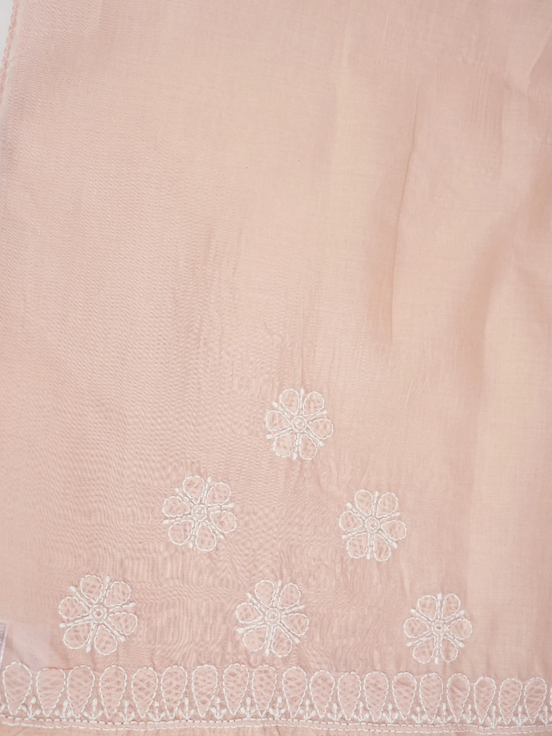 Ada Hand Embroidered Peach Cotton Lucknowi Chikankari Saree and Blouse 01A838184