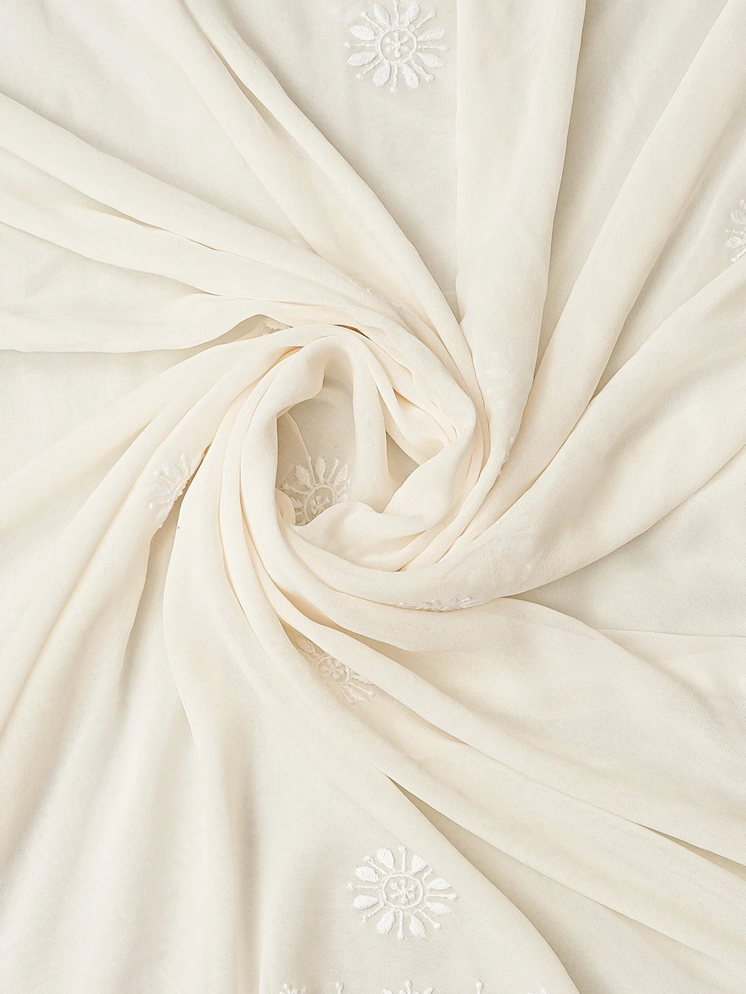 Ada Hand Embroidered Ivory White Pure Georgette Lucknowi Chikankari Unstitched Kurta Dupatta Set 01A766558