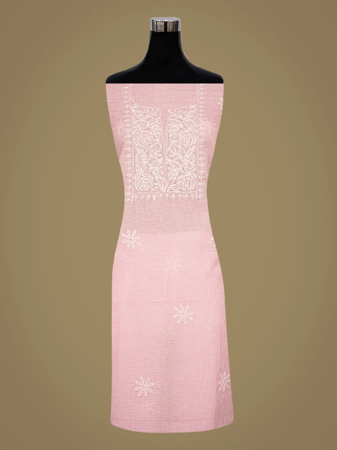 Ada Hand Embroidered Pink Kota Lucknowi Chikankari Unstitched Kurta Piece 01A836441