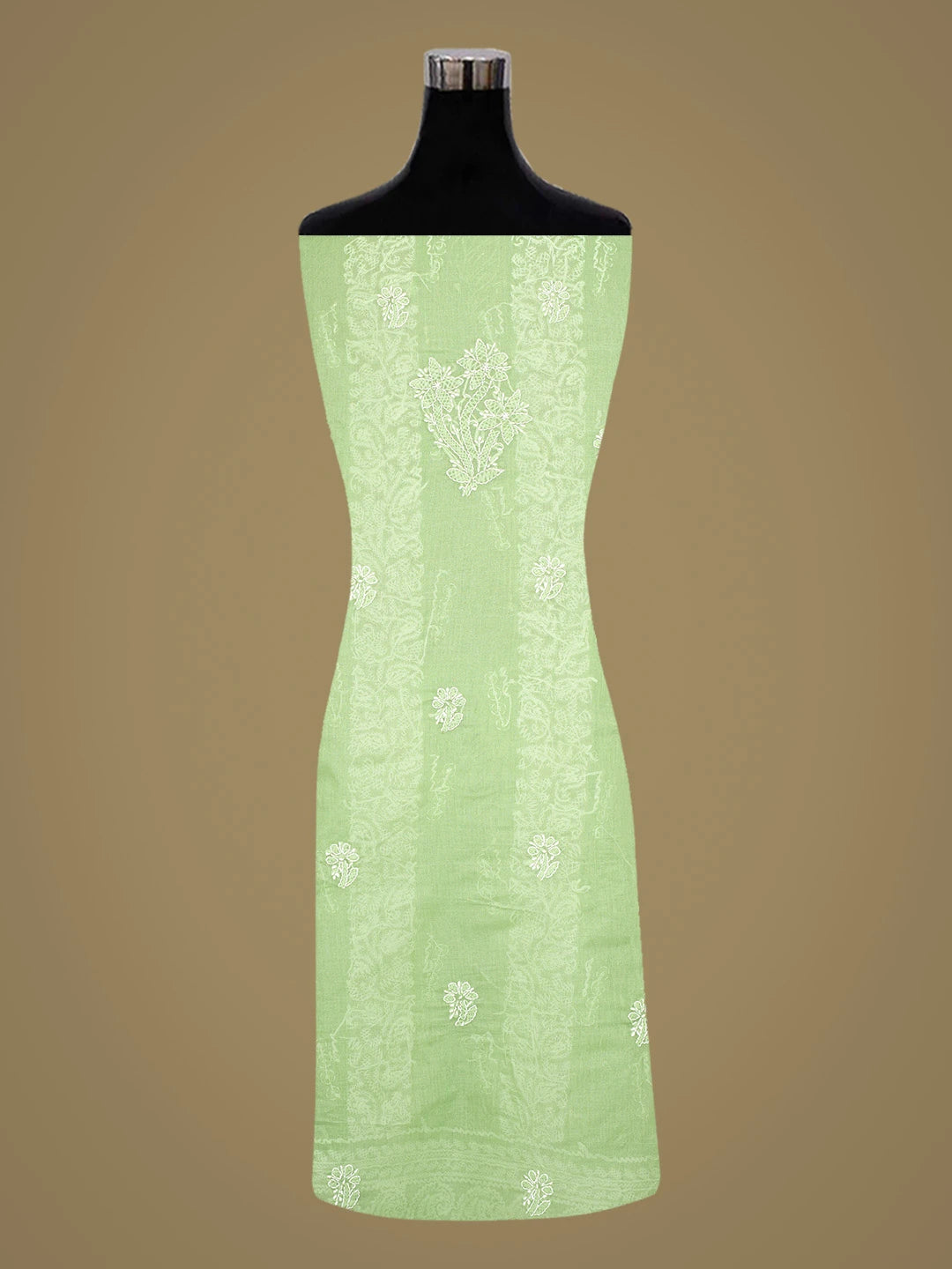 Ada Hand Embroidered Green Cotton Lucknowi Chikankari Unstitched Kurta Piece 01A835509