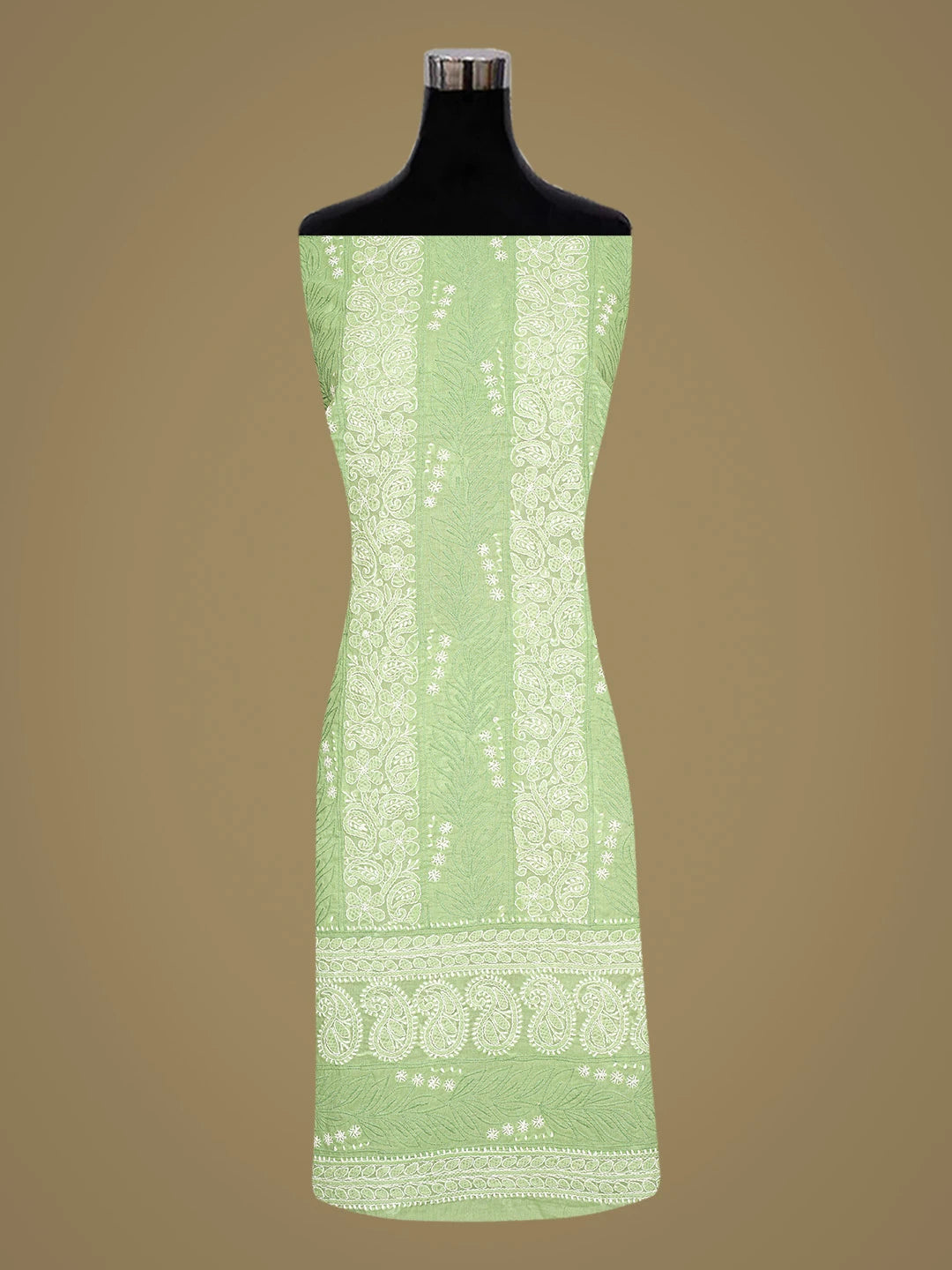 Ada Hand Embroidered Green Cotton Lucknowi Chikankari Unstitched Kurta Piece 01A835509