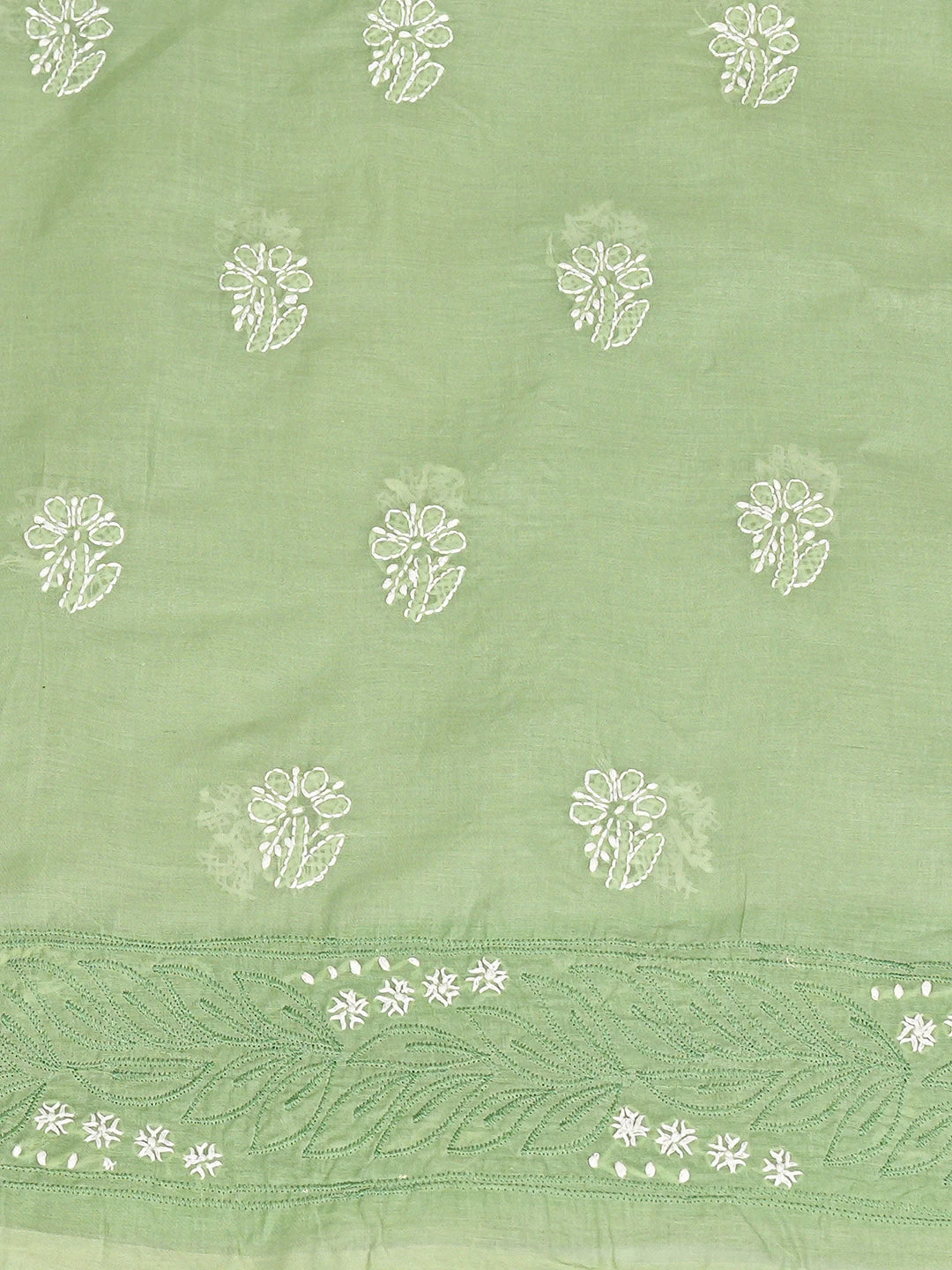 Ada Hand Embroidered Green Cotton Lucknowi Chikankari Unstitched Kurta Piece 01A835509