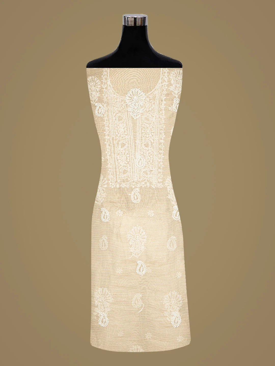 Ada Hand Embroidered Fawn Tissue Lucknowi Chikankari Unstitched Kurta Piece 01A783178