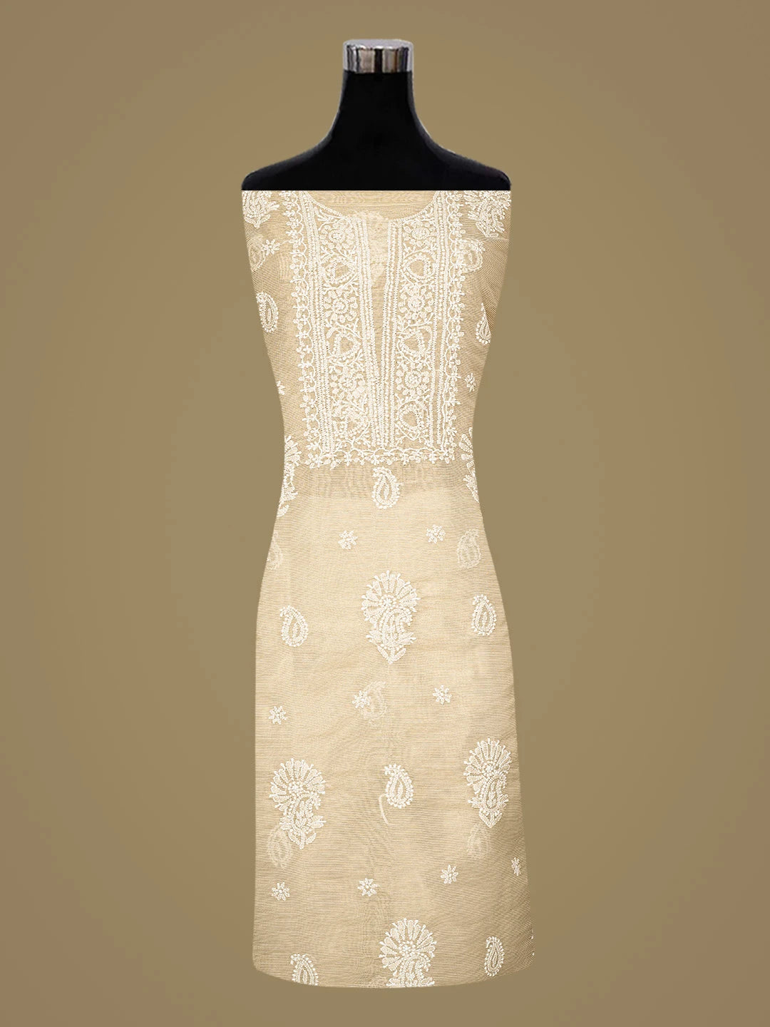 Ada Hand Embroidered Fawn Tissue Lucknowi Chikankari Unstitched Kurta Piece 01A783178