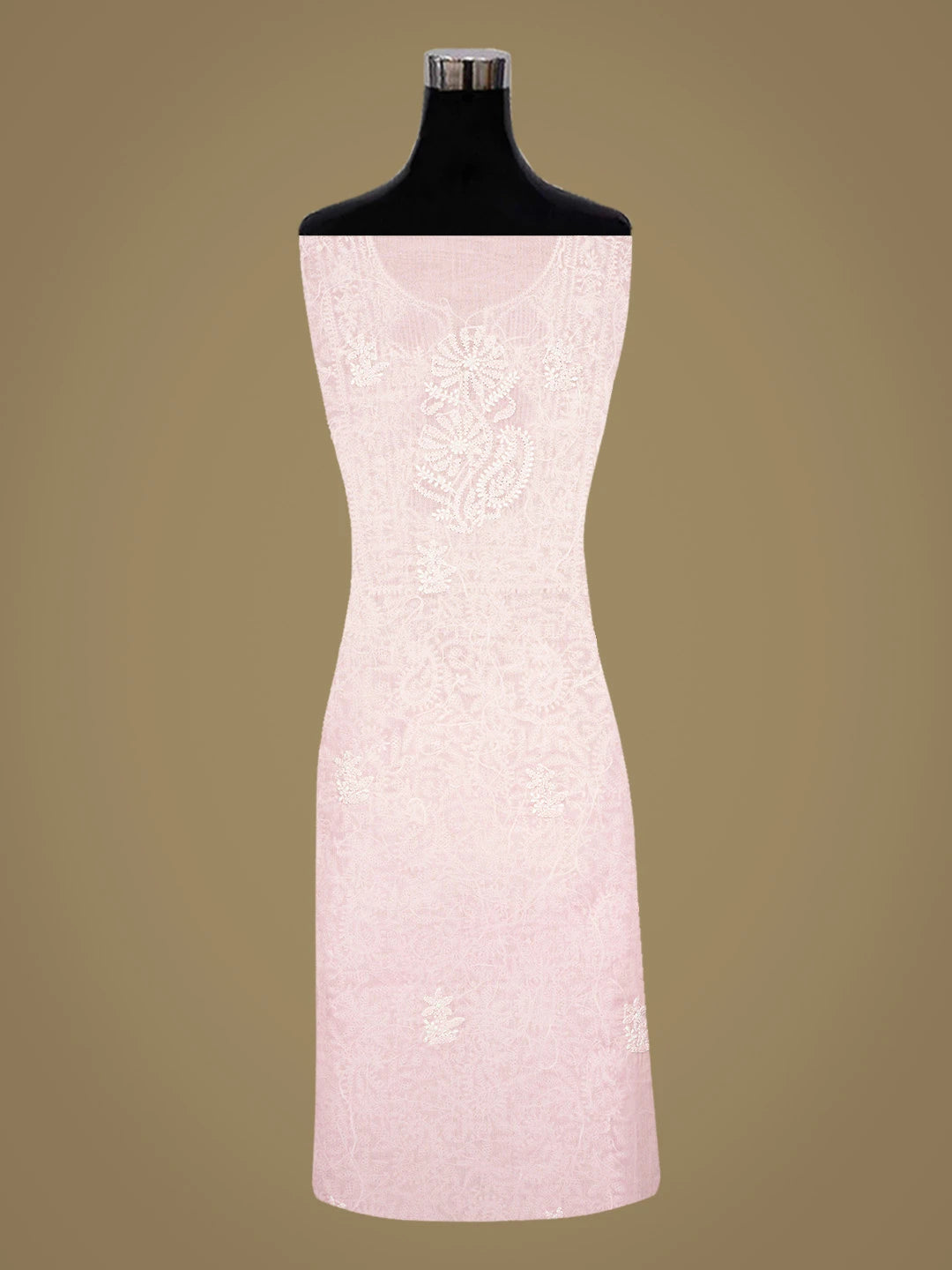 Ada Hand Embroidered Pink Cotton Lucknowi Chikankari Unstitched Kurta Piece With Cutdana Work 01A825243