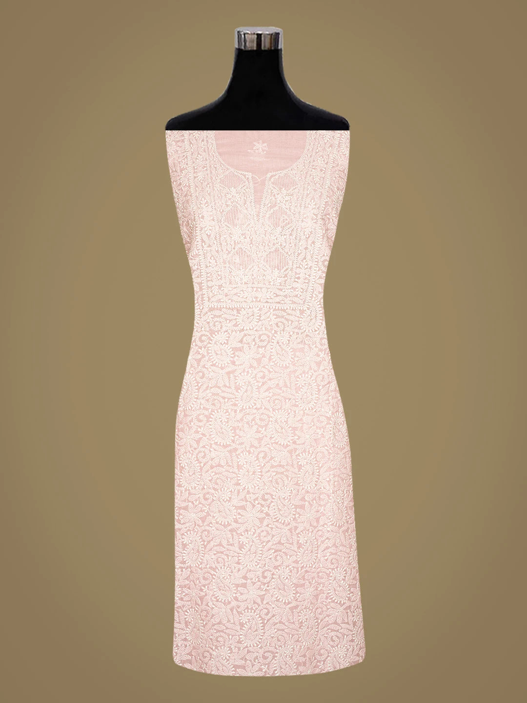 Ada Hand Embroidered Pink Cotton Lucknowi Chikankari Unstitched Kurta Piece With Cutdana Work 01A825243