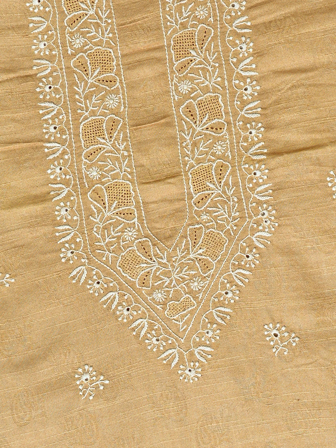 Ada Hand Embroidered Fawn Linen Lucknowi Chikankari Unstitched Men's Kurta Piece 01A774985