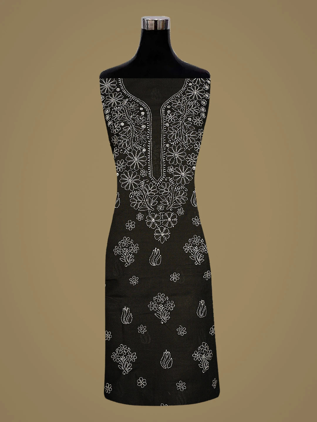 Ada Hand Embroidered Black Cotton Lucknowi Chikankari Unstitched Kurta Piece 01A759454