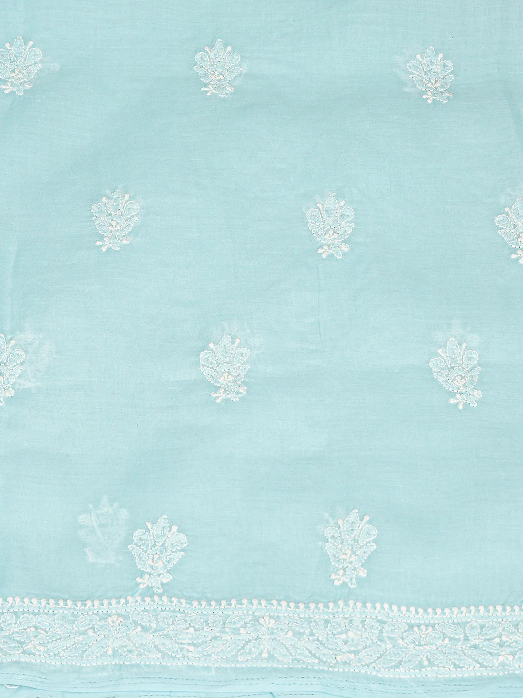 Ada Hand Embroidered Blue Cotton Lucknowi Chikankari Unstitched Kurta Piece With Cutdana Work 01A825253