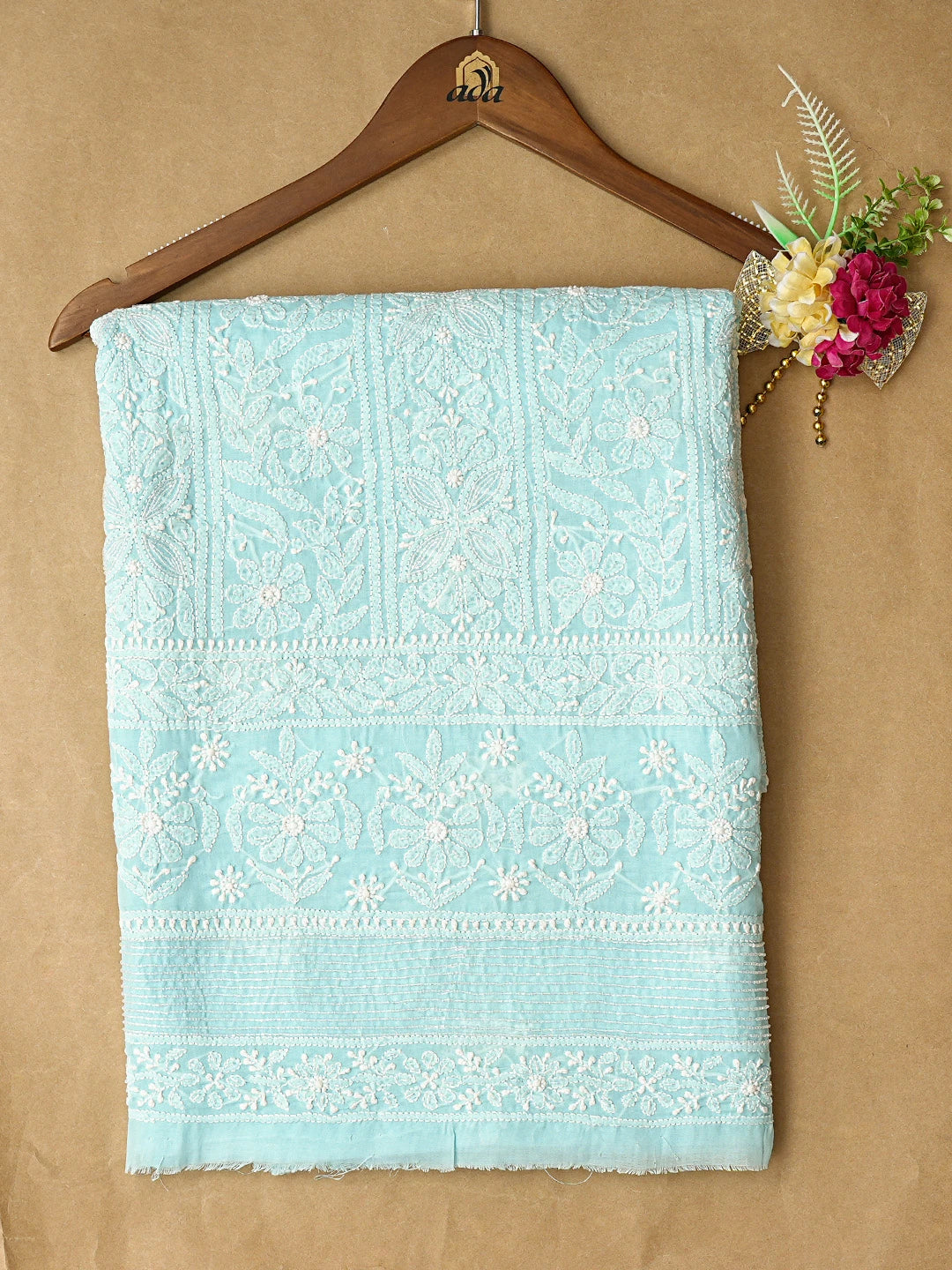 Ada Hand Embroidered Blue Cotton Lucknowi Chikankari Unstitched Kurta Piece With Cutdana Work 01A825253