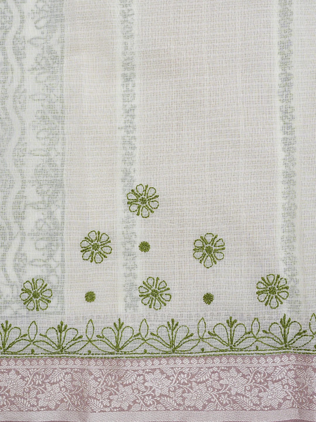 Ada Hand Embroidered Cream Chanderi Lucknowi Chikankari Saree With Blouse 01A838220