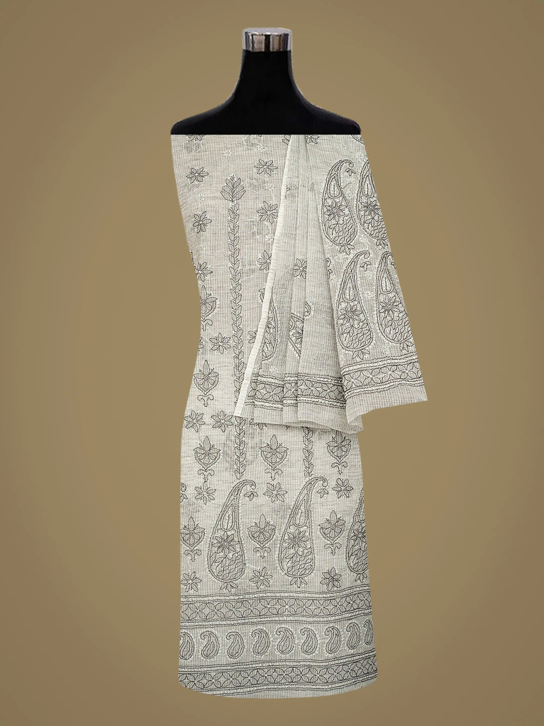 Ada Hand Embroidered Grey Kota Lucknowi Chikankari Unstitched Suit Piece 01A831707