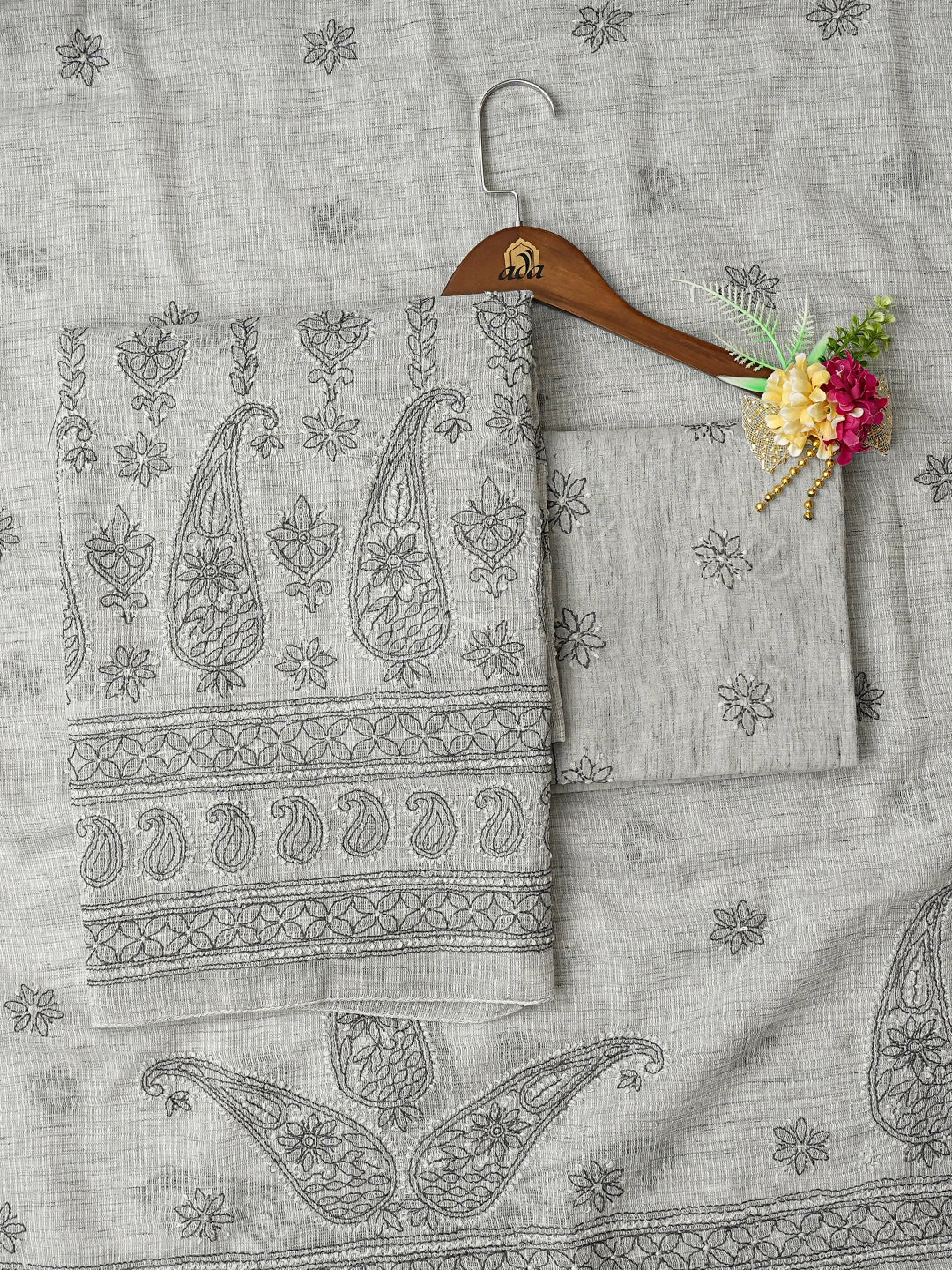 Ada Hand Embroidered Grey Kota Lucknowi Chikankari Unstitched Suit Piece 01A831707