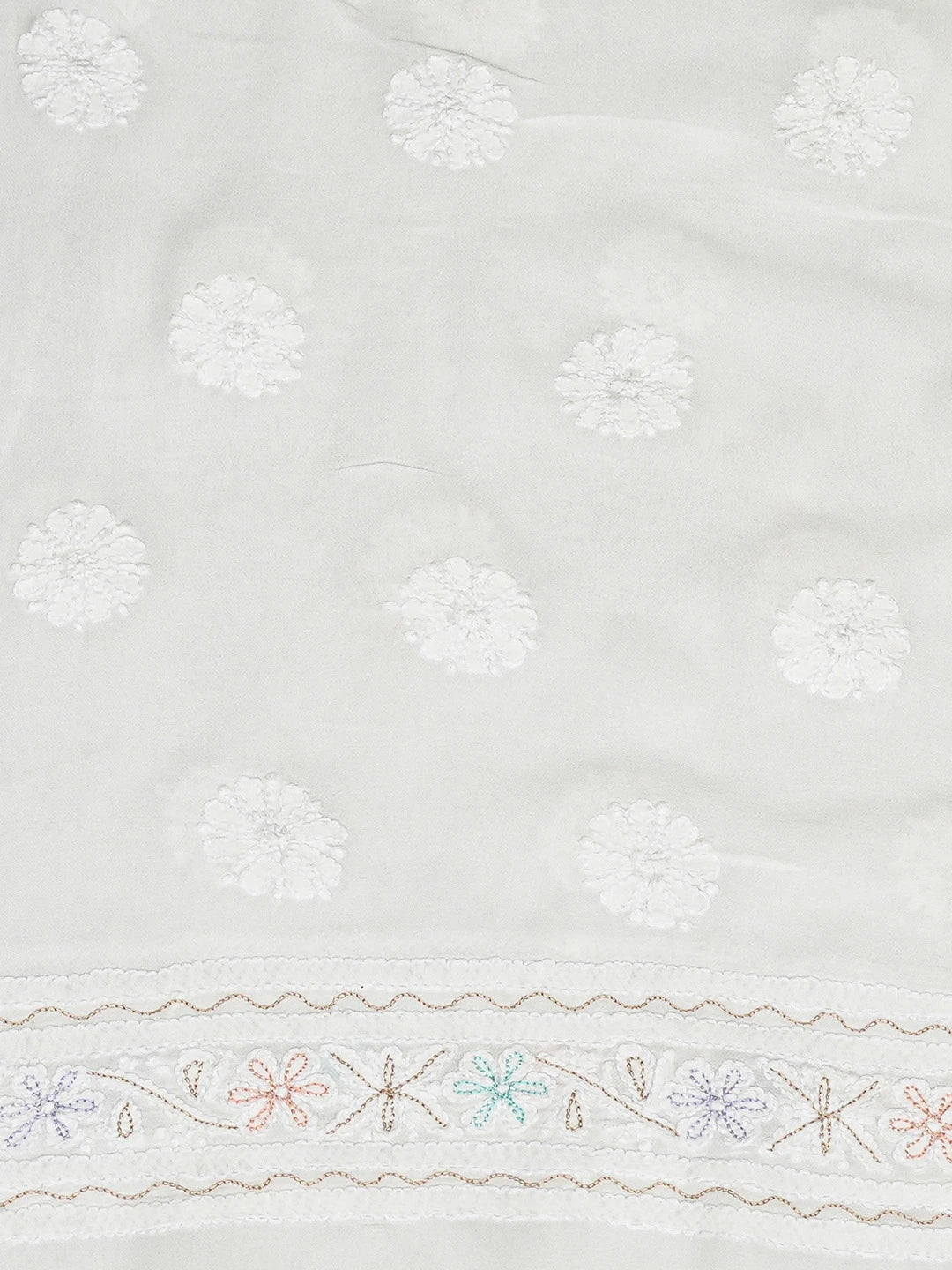 Ada Hand Embroidered White Viscose Georgette Lucknowi Chikankari Unstitched Kurta Piece With Zari Work A511722