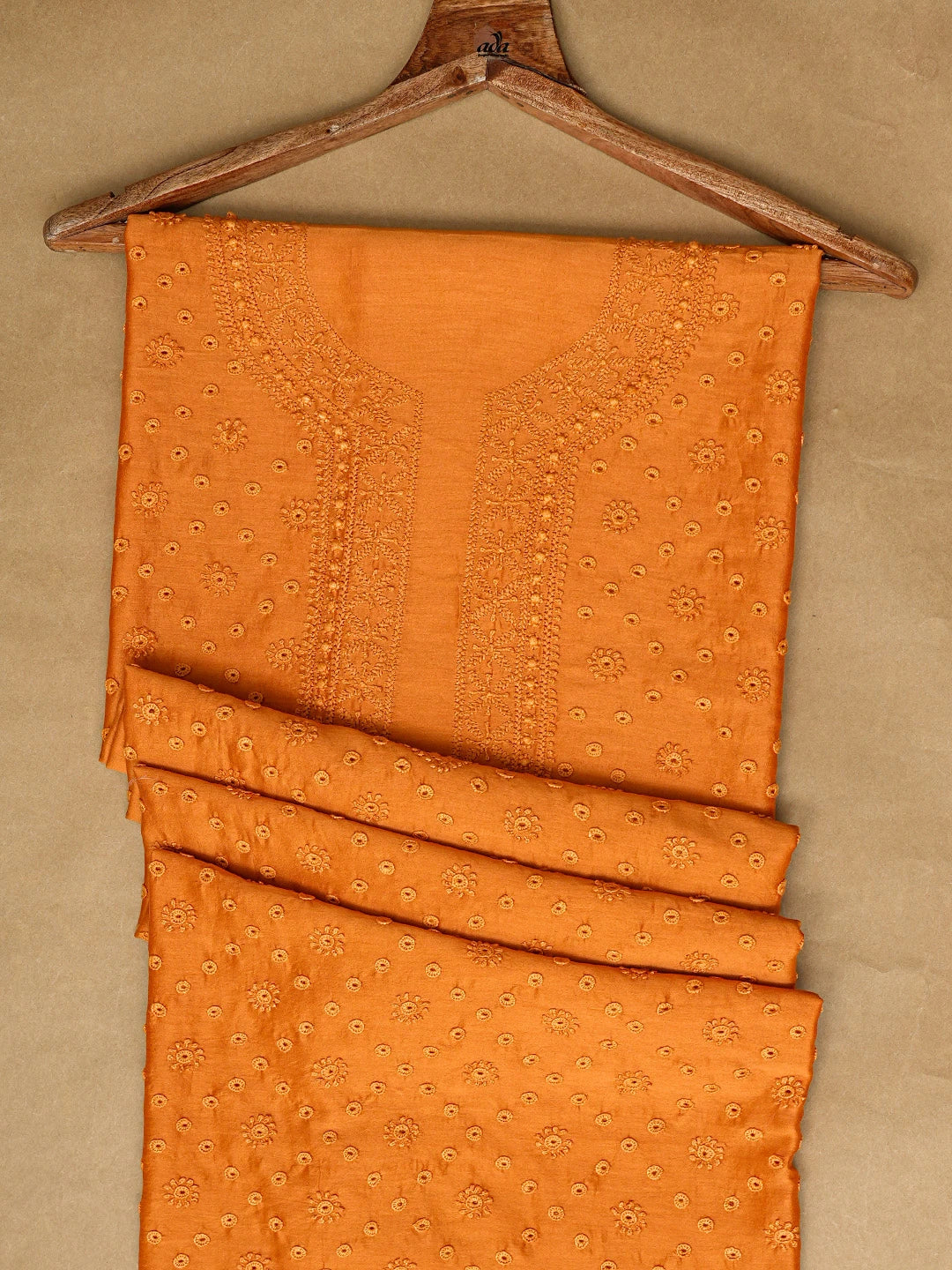 Ada Hand Embroidered Mustard Brown Chanderi Lucknowi Chikankari Unstitched Men's Kurta Piece 01A697150