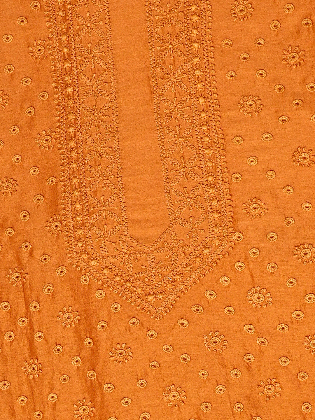 Ada Hand Embroidered Mustard Brown Chanderi Lucknowi Chikankari Unstitched Men's Kurta Piece 01A697150