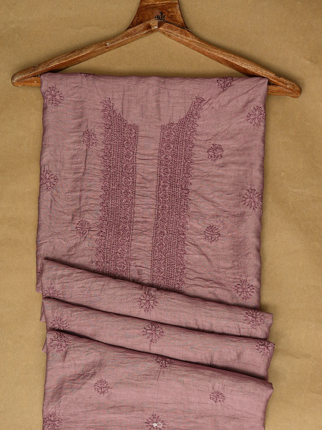 Ada Hand Embroidered Onion Pink Chanderi Lucknowi Chikankari Unstitched Men's Kurta Piece 01A748107