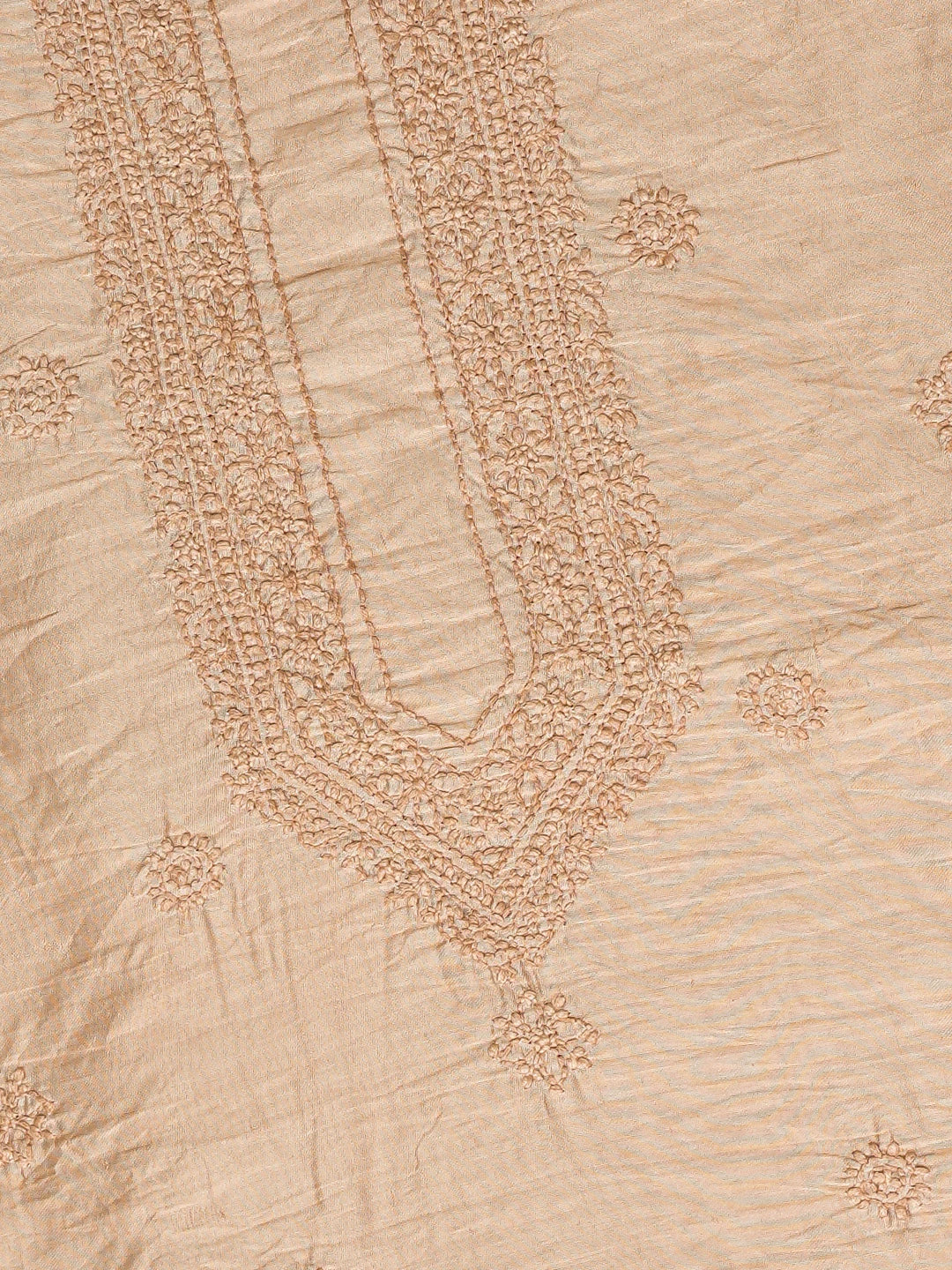 Ada Hand Embroidered Dusty Peach Chanderi Lucknowi Chikankari Unstitched Men's Kurta Piece 01A781994