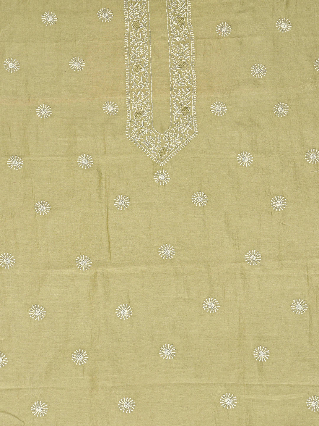 Ada Hand Embroidered Pista Green Chanderi Lucknowi Chikankari Unstitched Men's Kurta Piece 01A703314