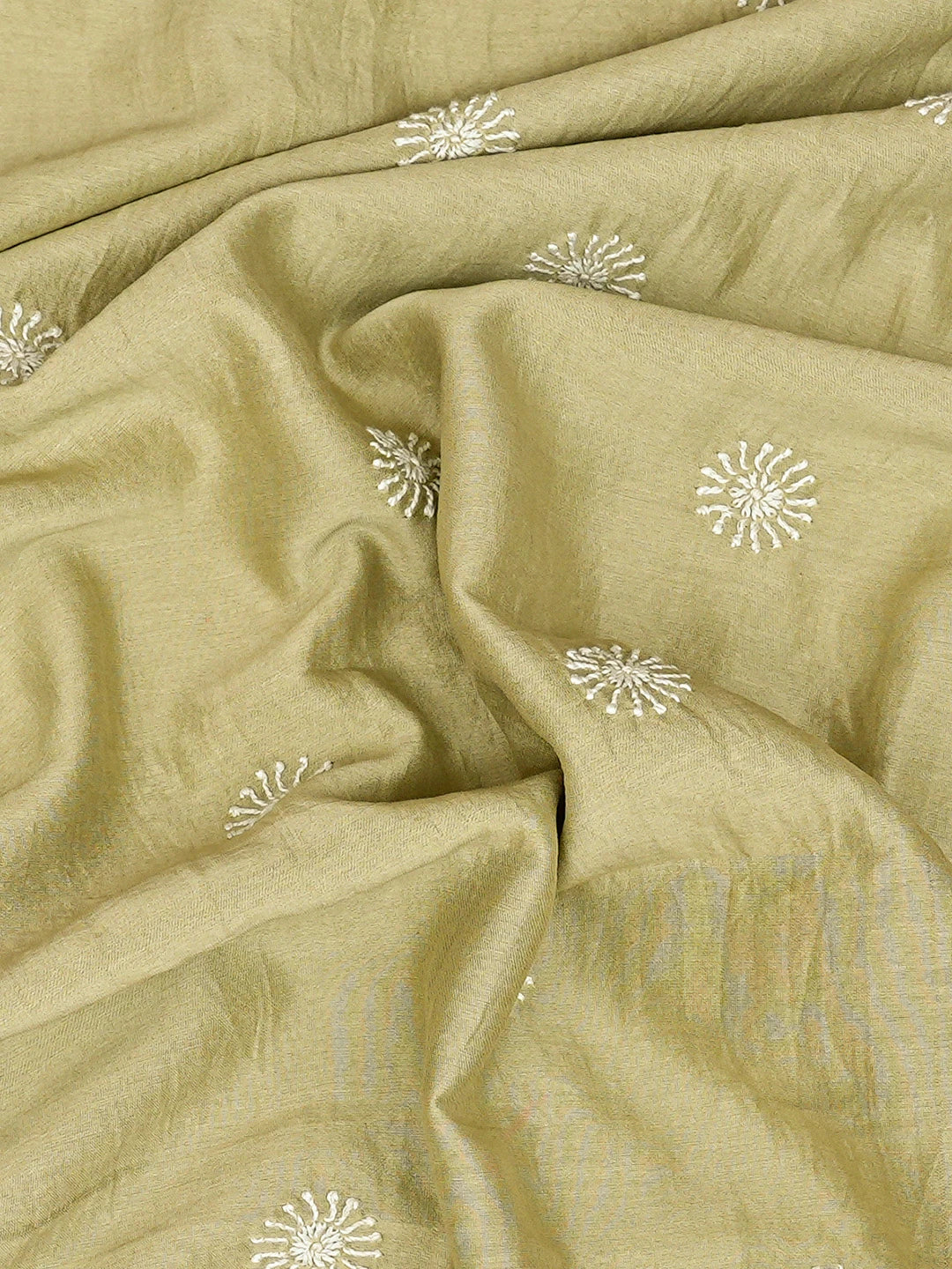 Ada Hand Embroidered Pista Green Chanderi Lucknowi Chikankari Unstitched Men's Kurta Piece 01A703314
