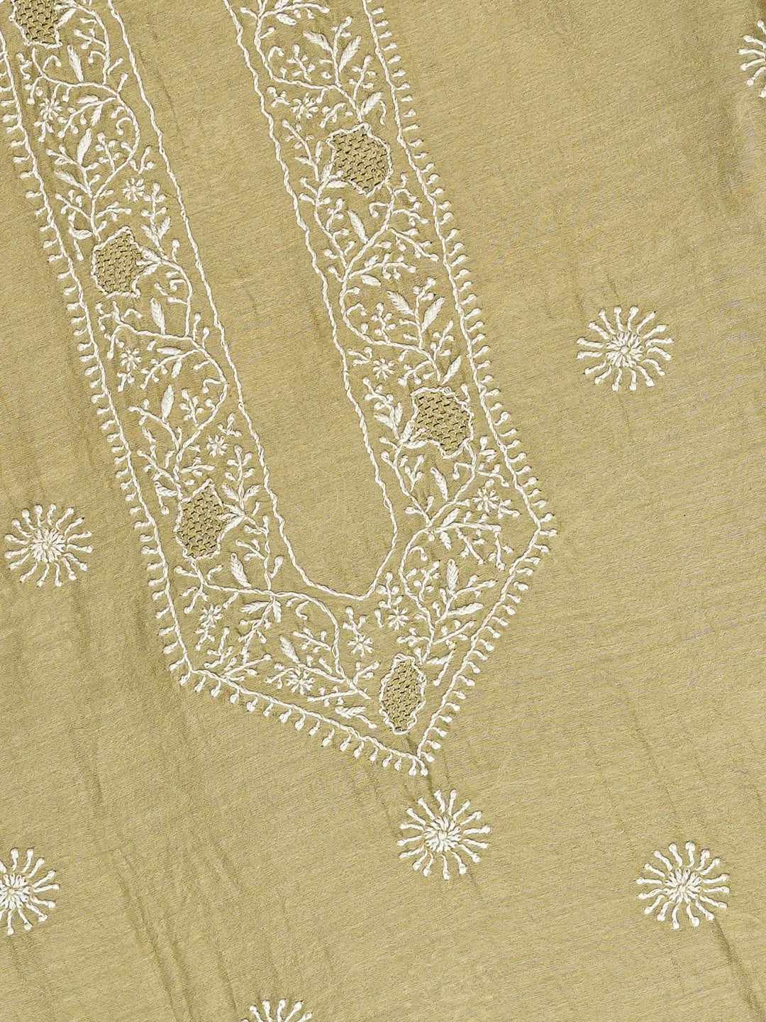 Ada Hand Embroidered Pista Green Chanderi Lucknowi Chikankari Unstitched Men's Kurta Piece 01A703314