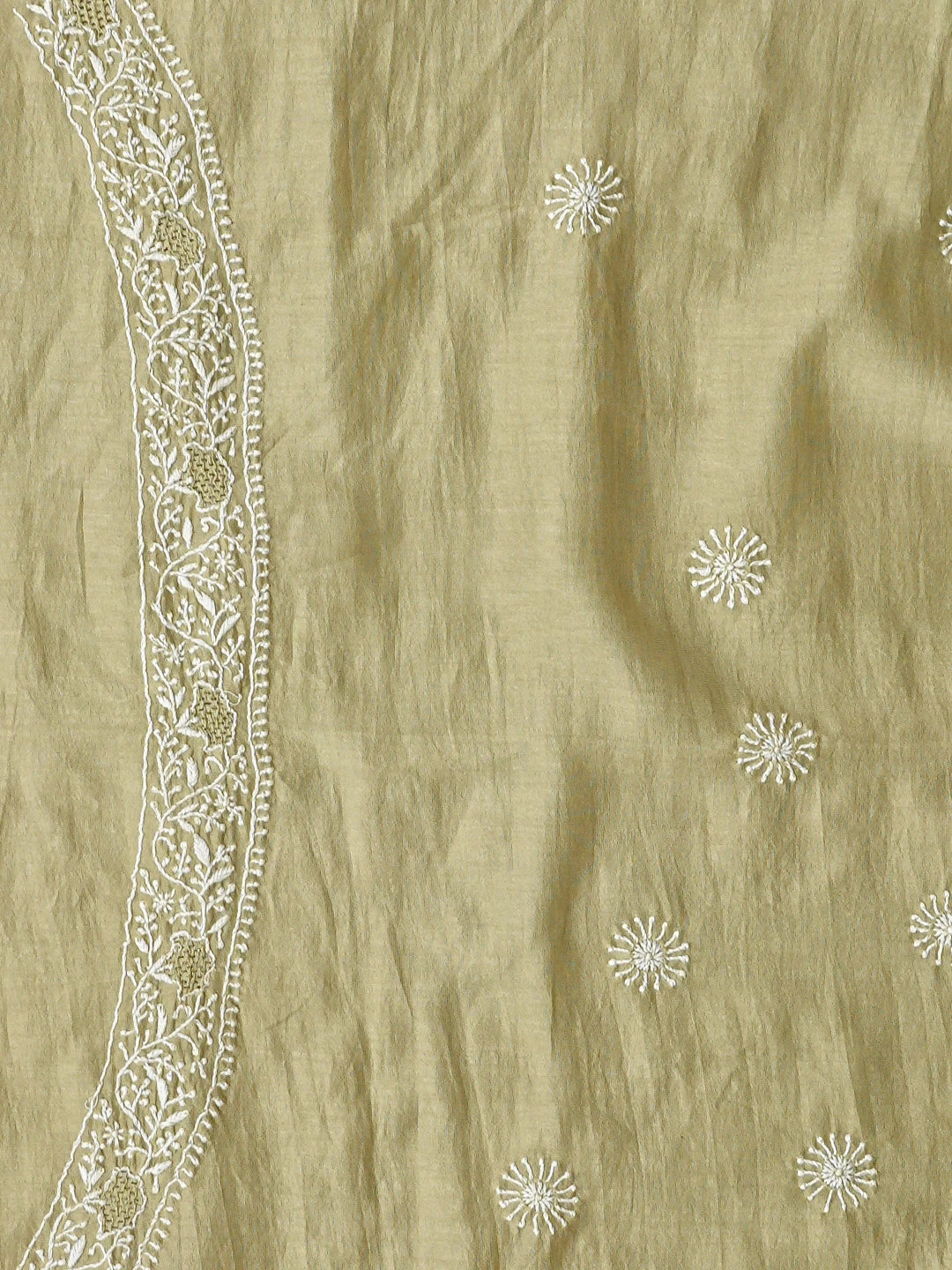 Ada Hand Embroidered Pista Green Chanderi Lucknowi Chikankari Unstitched Men's Kurta Piece 01A703314