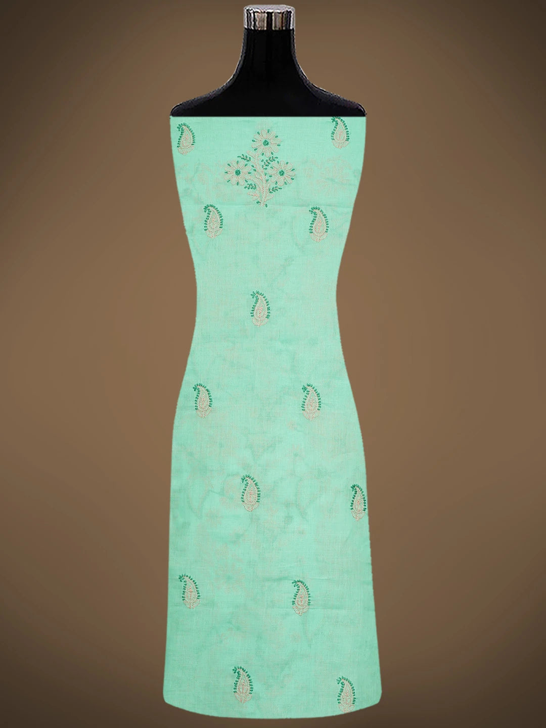 Ada Hand Embroidered Sea Green Cotton Lucknowi Chikankari Unstitched Suit Piece 01A839705