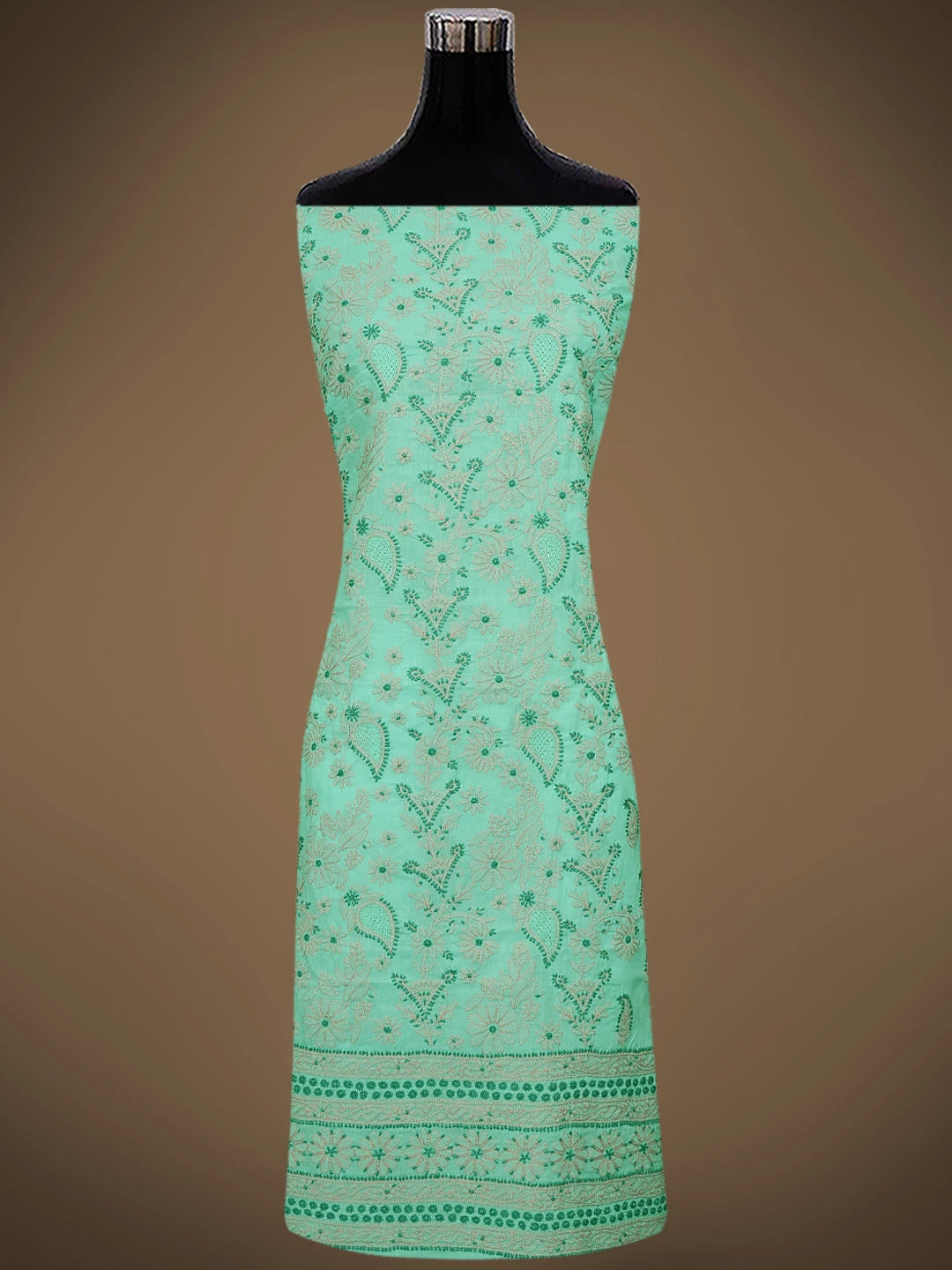 Ada Hand Embroidered Sea Green Cotton Lucknowi Chikankari Unstitched Suit Piece 01A839705