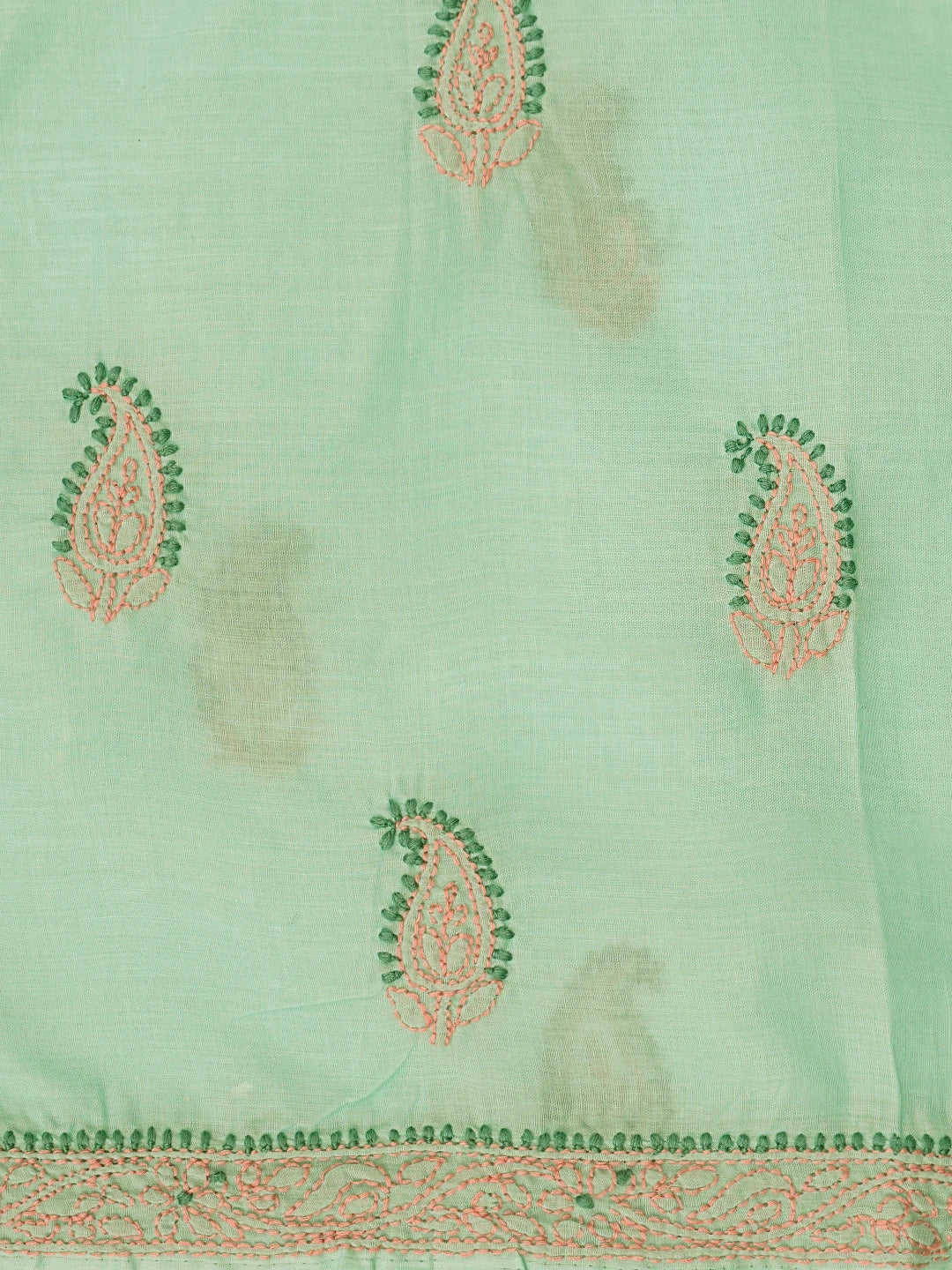 Ada Hand Embroidered Sea Green Cotton Lucknowi Chikankari Unstitched Suit Piece 01A839705
