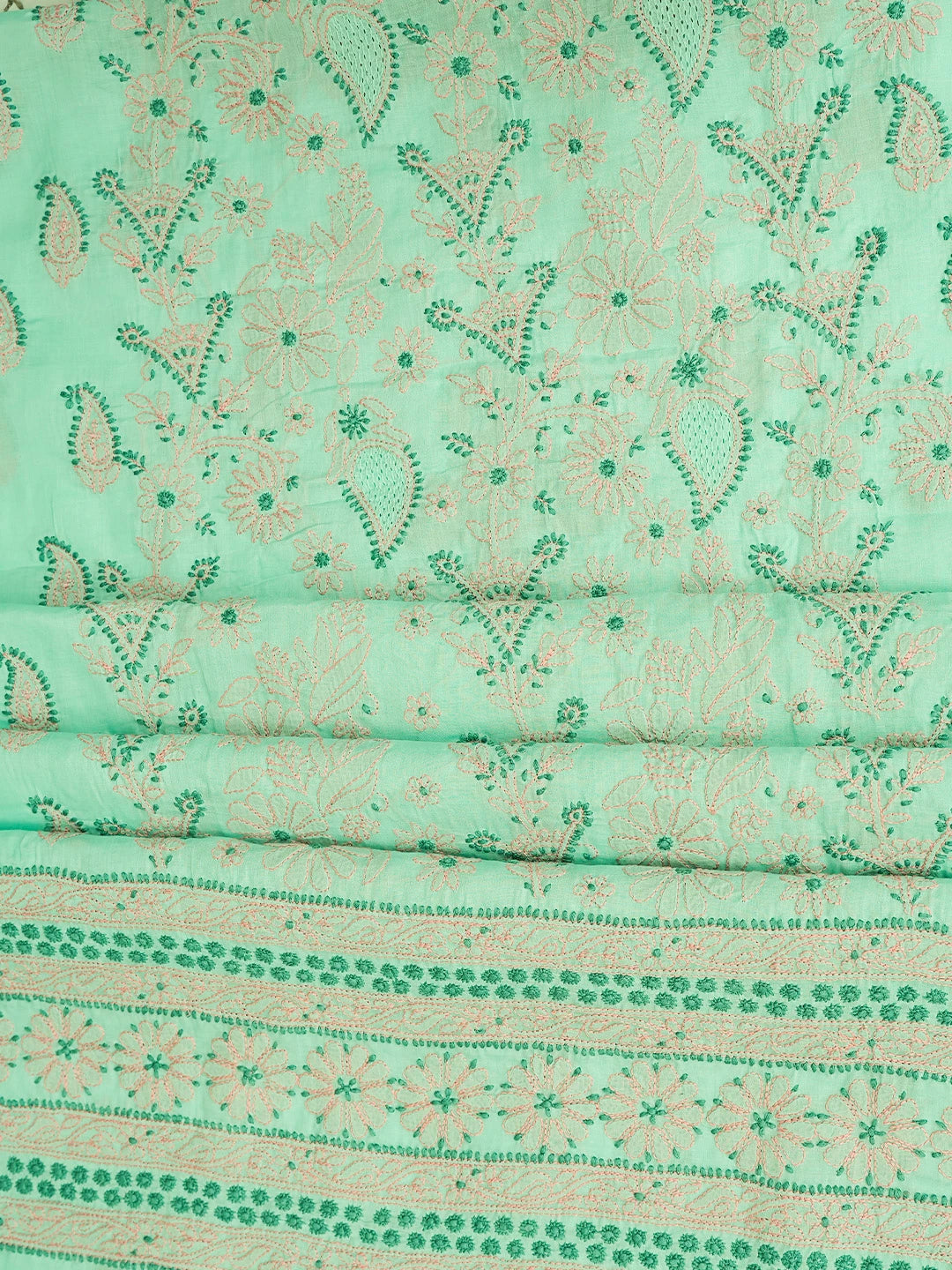 Ada Hand Embroidered Sea Green Cotton Lucknowi Chikankari Unstitched Suit Piece 01A839705