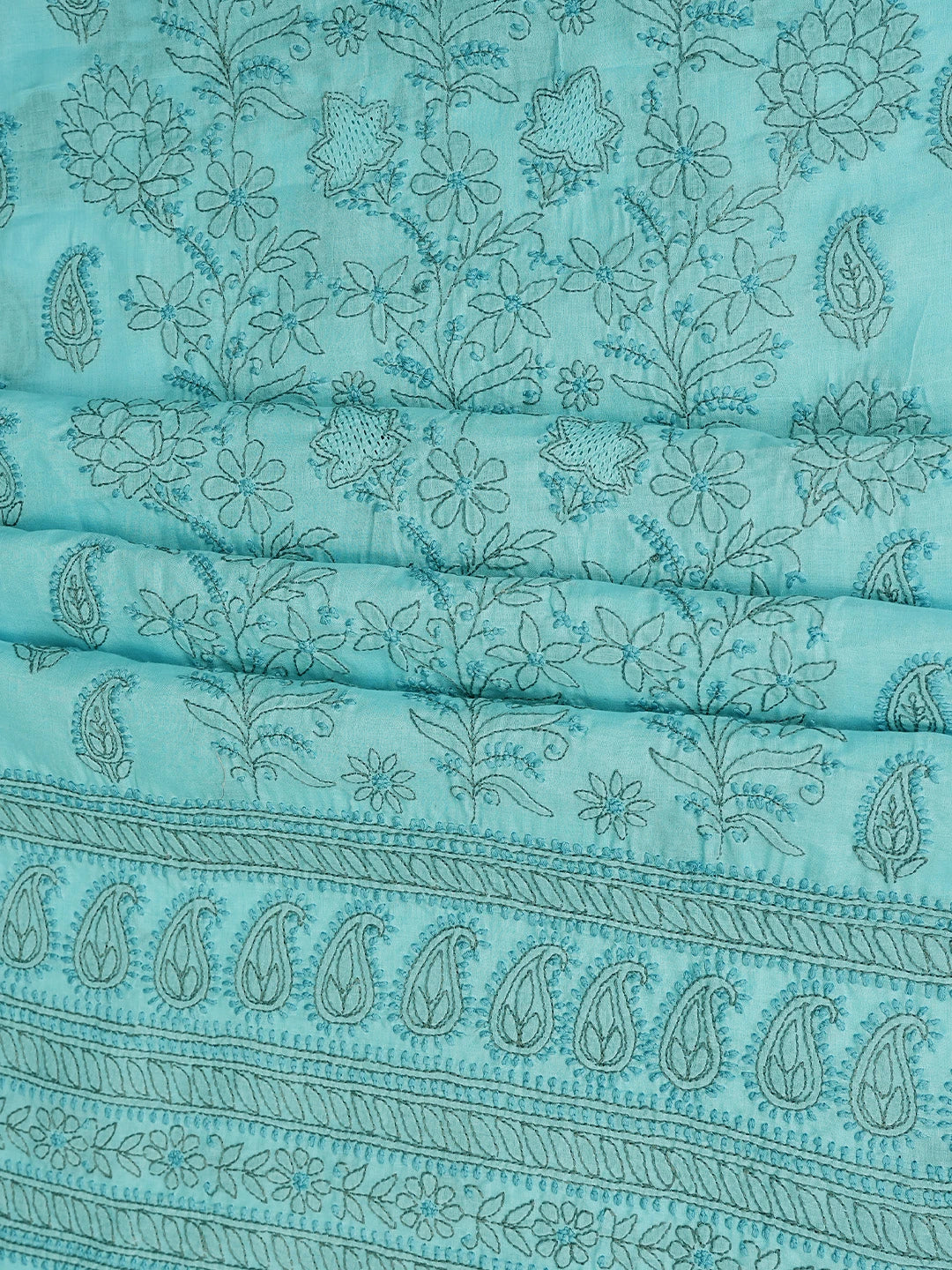 Ada Hand Embroidered Blue Cotton Lucknowi Chikankari Unstitched Suit Piece 01A839707