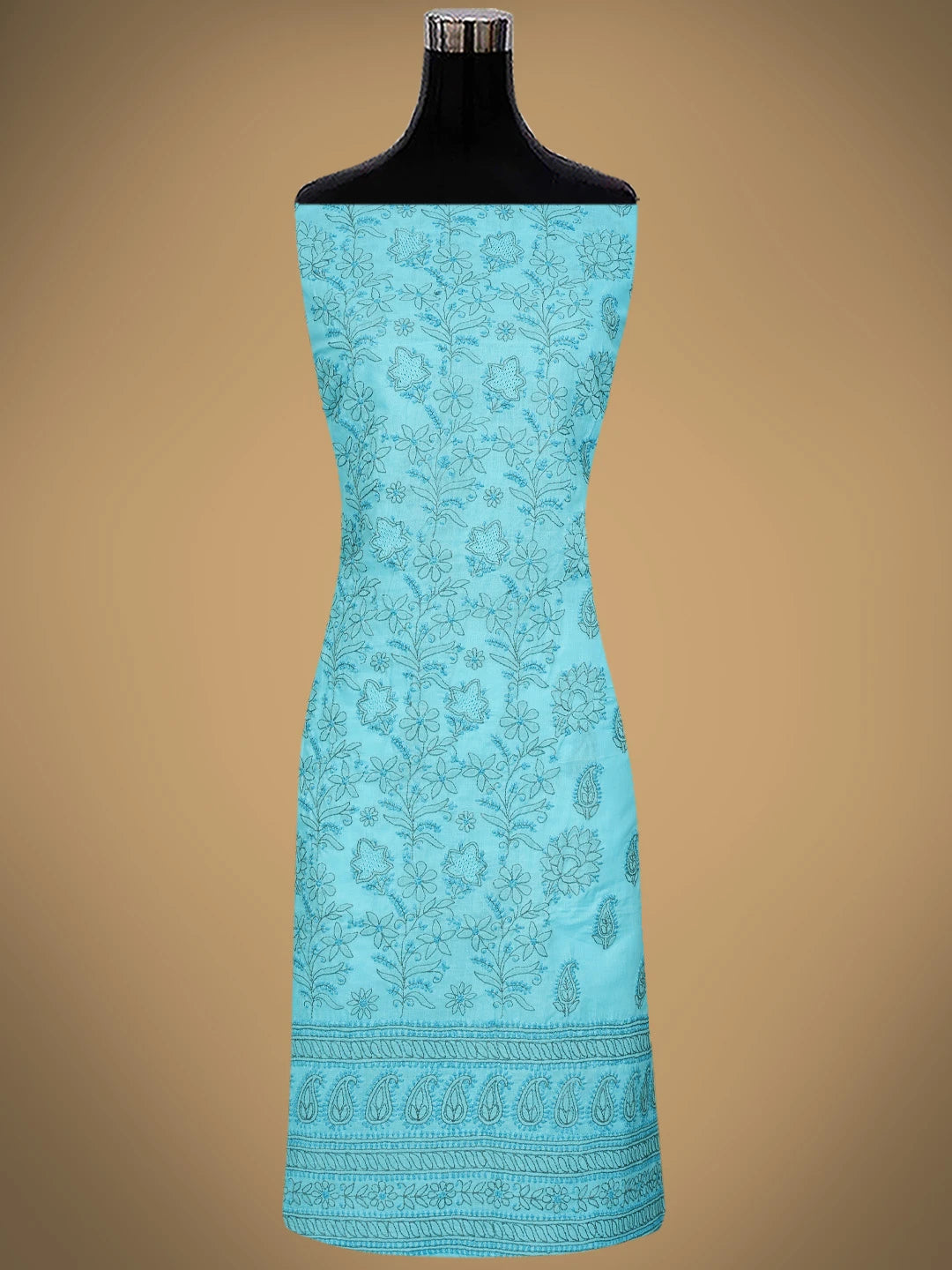 Ada Hand Embroidered Blue Cotton Lucknowi Chikankari Unstitched Suit Piece 01A839707