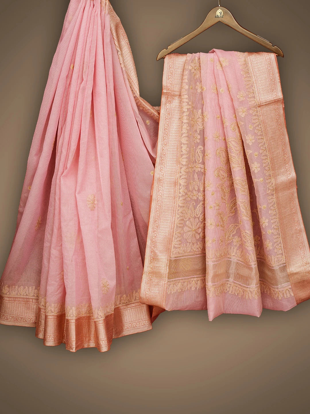 Ada Hand Embroidered Pink Chanderi Lucknowi Chikankari Saree and Blouse 01A838219