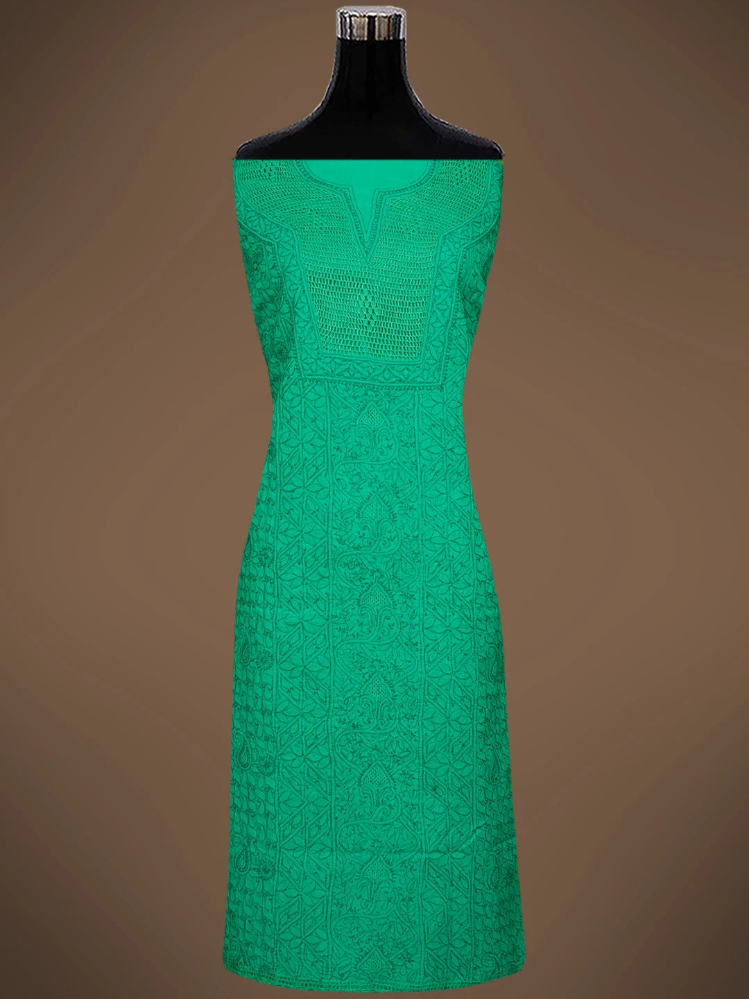 Ada Hand Embroidered Persian Green Cotton Lucknowi Chikankari Unstitched Suit Piece With Mukaish Work 01A839574