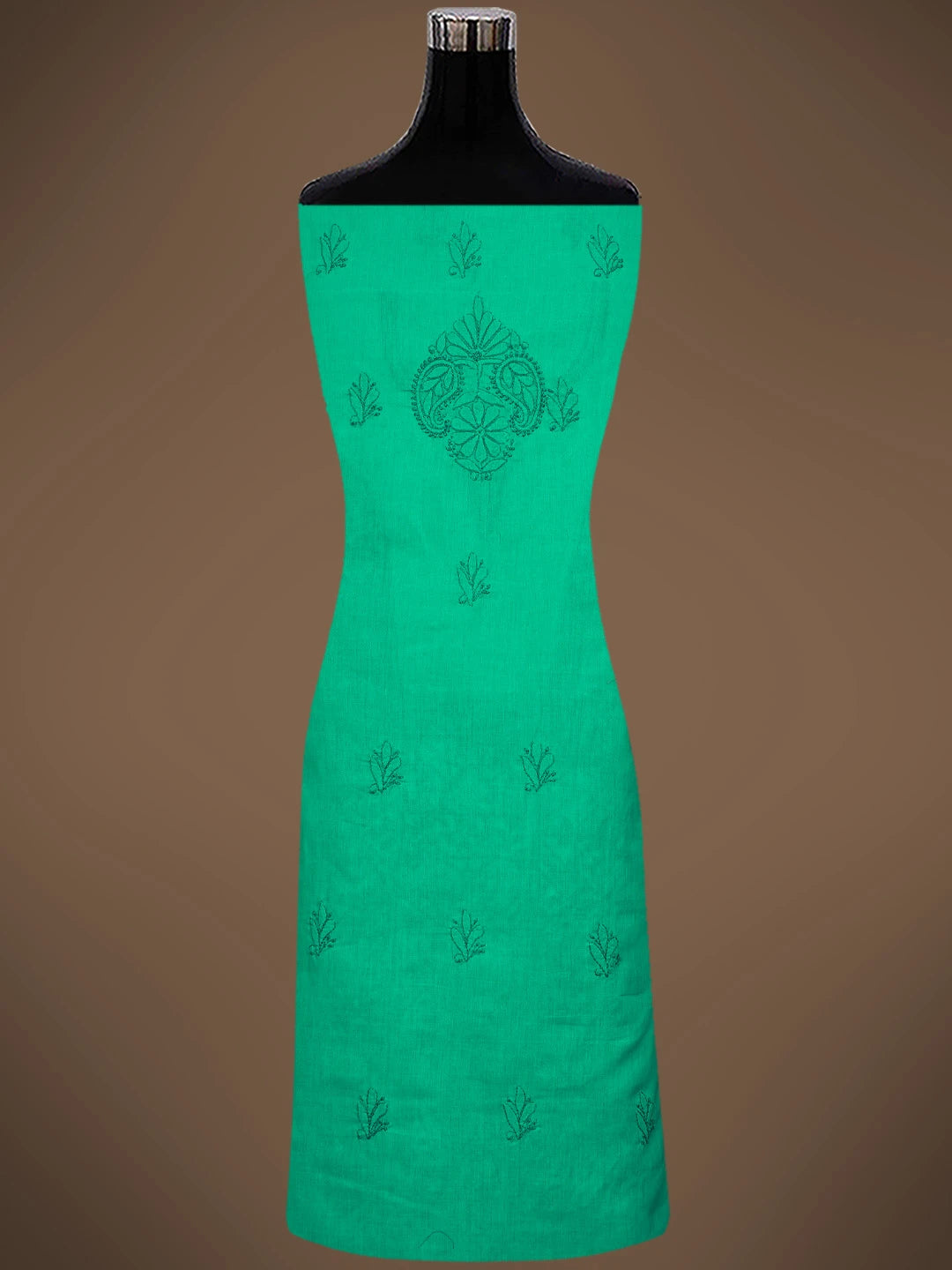 Ada Hand Embroidered Persian Green Cotton Lucknowi Chikankari Unstitched Suit Piece With Mukaish Work 01A839574