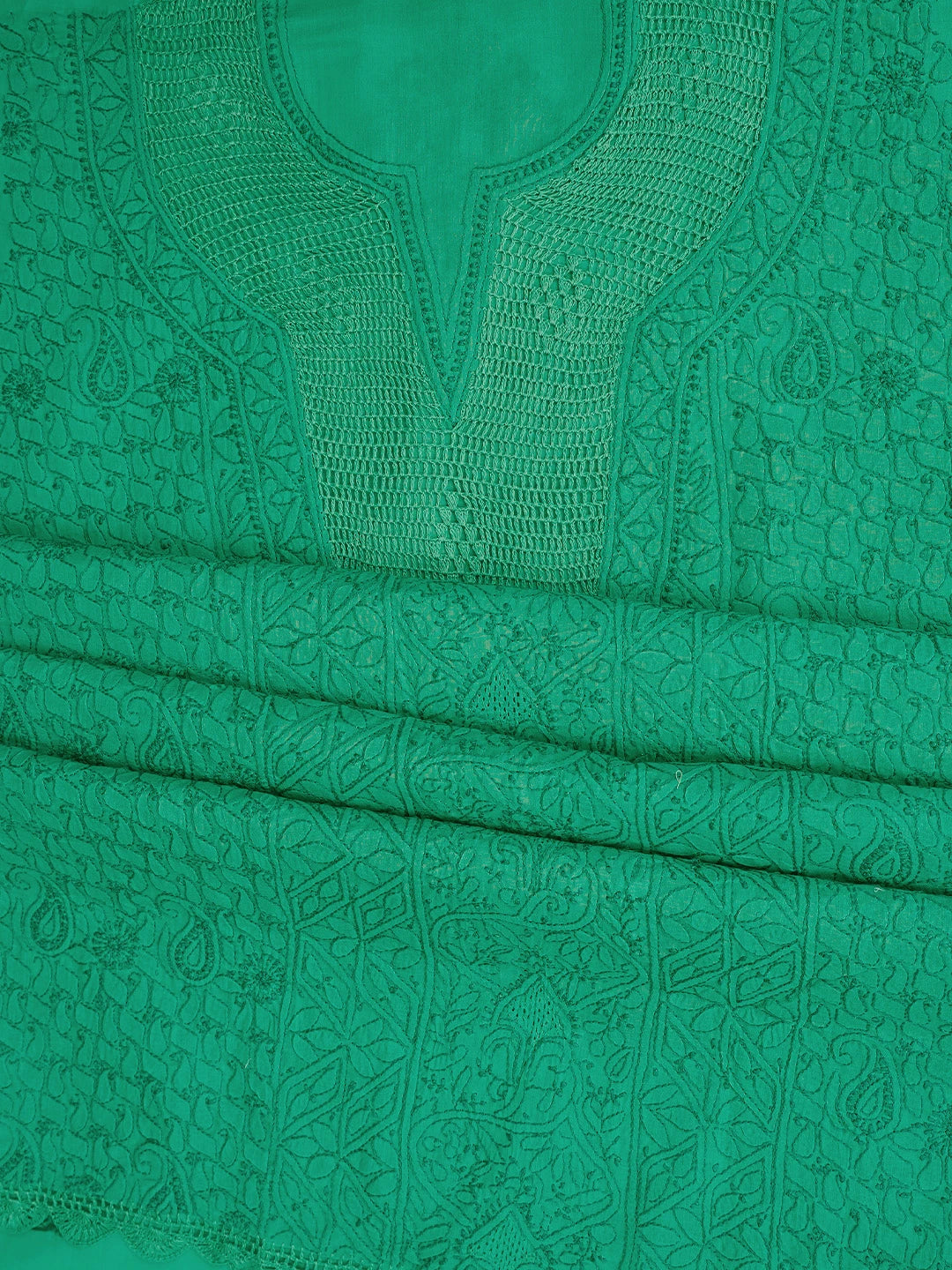 Ada Hand Embroidered Persian Green Cotton Lucknowi Chikankari Unstitched Suit Piece With Mukaish Work 01A839574