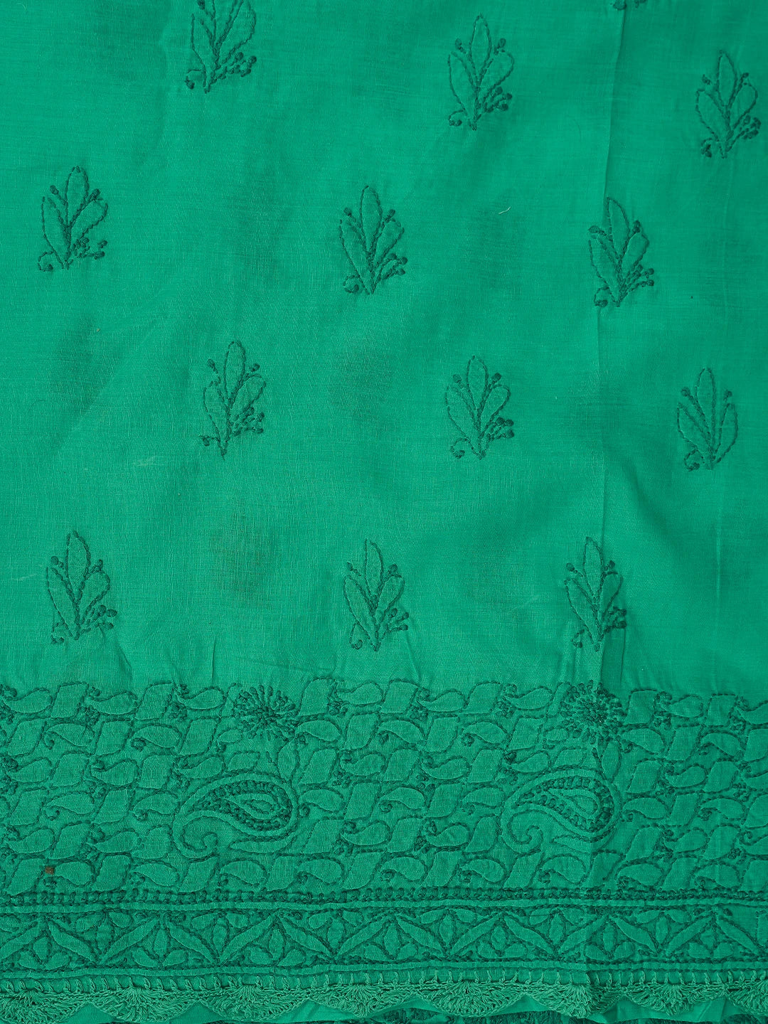 Ada Hand Embroidered Persian Green Cotton Lucknowi Chikankari Unstitched Suit Piece With Mukaish Work 01A839574