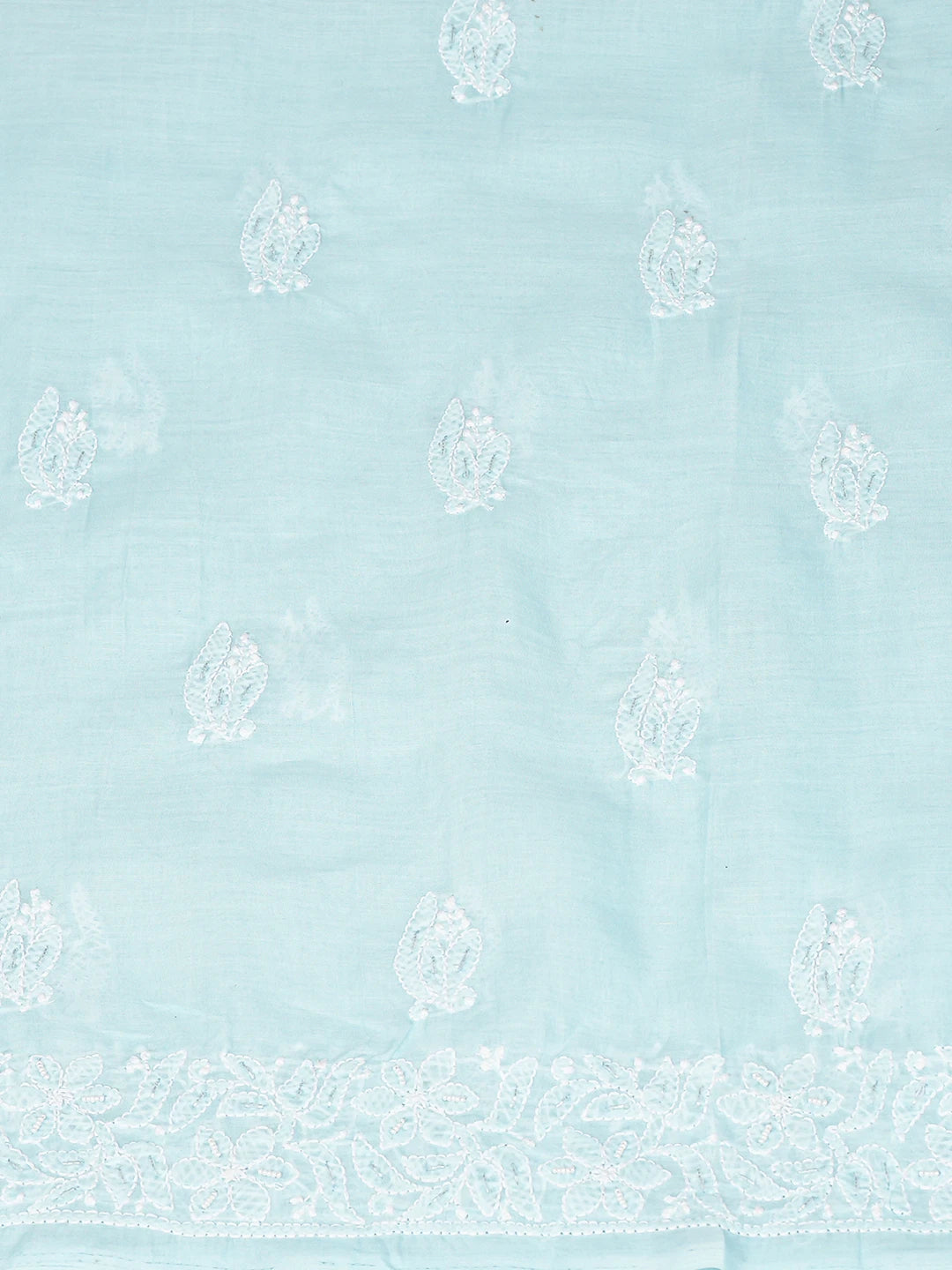 Ada Hand Embroidered Pale Azure Blue Cotton Lucknowi Chikankari Unstitched Suit Piece With Cutdana Work 01A787564