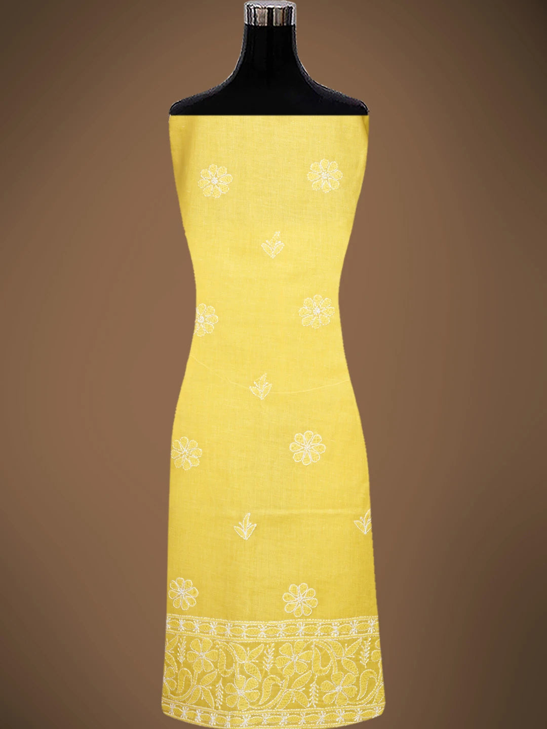 Ada Hand Embroidered Yellow Cotton Lucknowi Chikankari Unstitched Suit Piece 01A818694