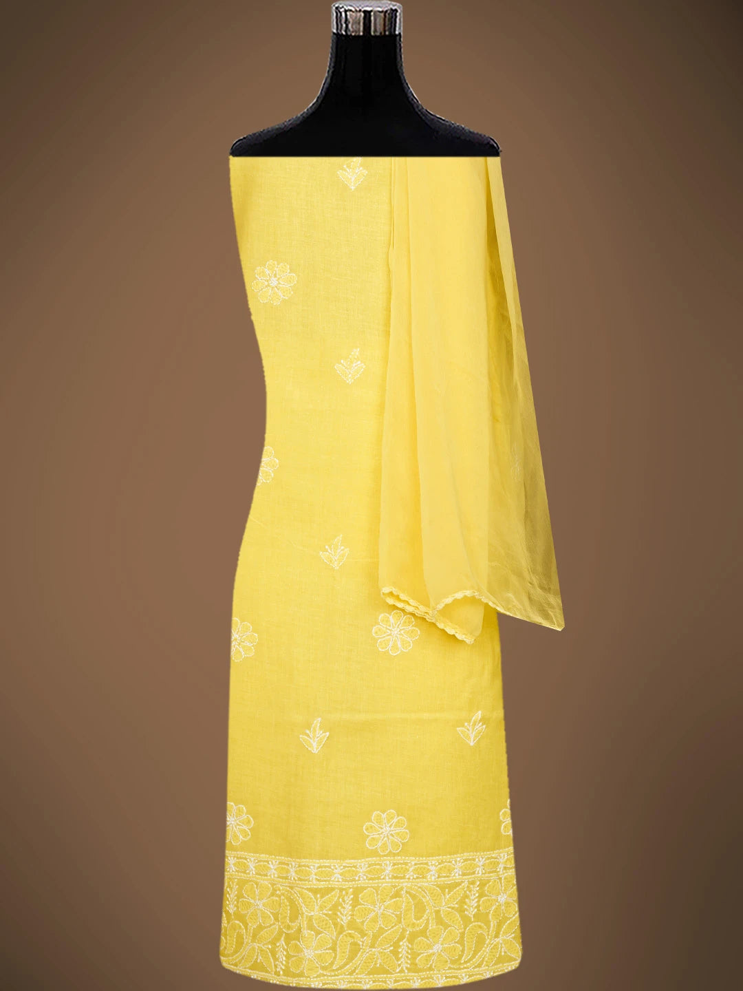 Ada Hand Embroidered Yellow Cotton Lucknowi Chikankari Unstitched Suit Piece 01A818694