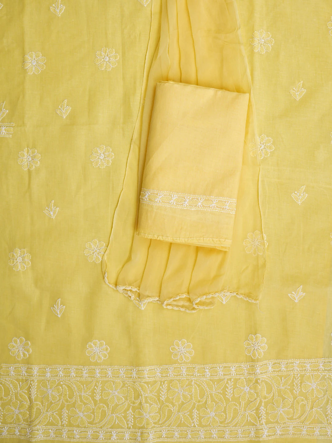 Ada Hand Embroidered Yellow Cotton Lucknowi Chikankari Unstitched Suit Piece 01A818694