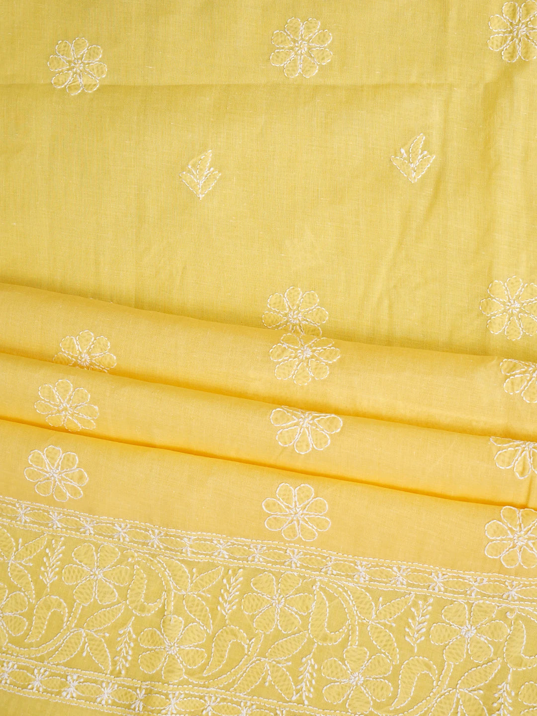 Ada Hand Embroidered Yellow Cotton Lucknowi Chikankari Unstitched Suit Piece 01A818694