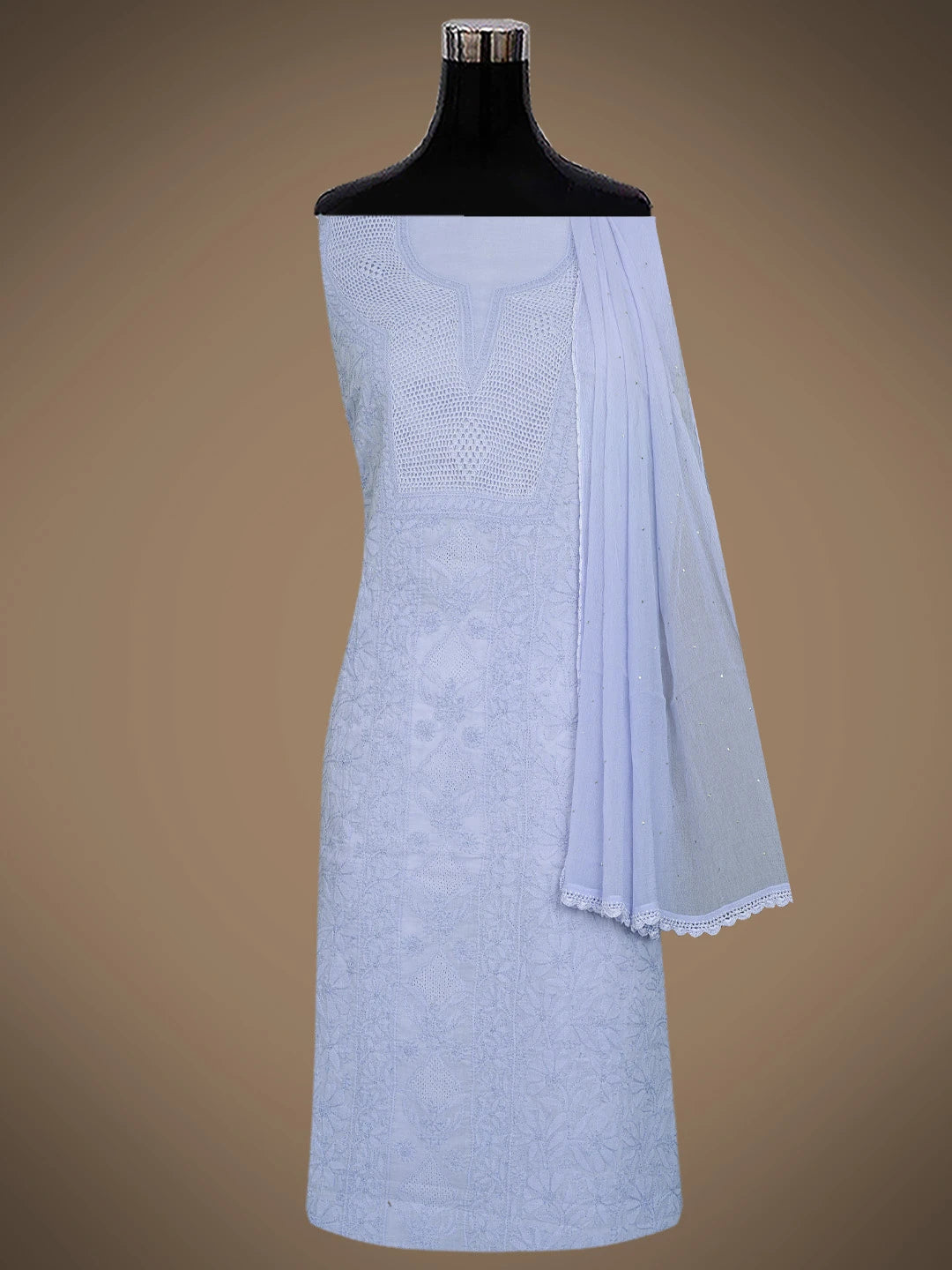 Ada Hand Embroidered Mauve Cotton Lucknowi Chikankari Unstitched Suit Piece With Mukaish Work 01A839590